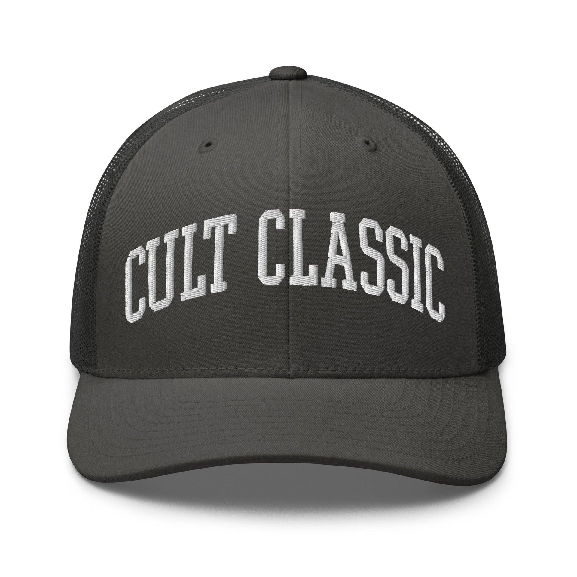 Cult Classic Embroidered Mesh Trucker Hat Charcoal Capital Crowns Funny Trucker Hats