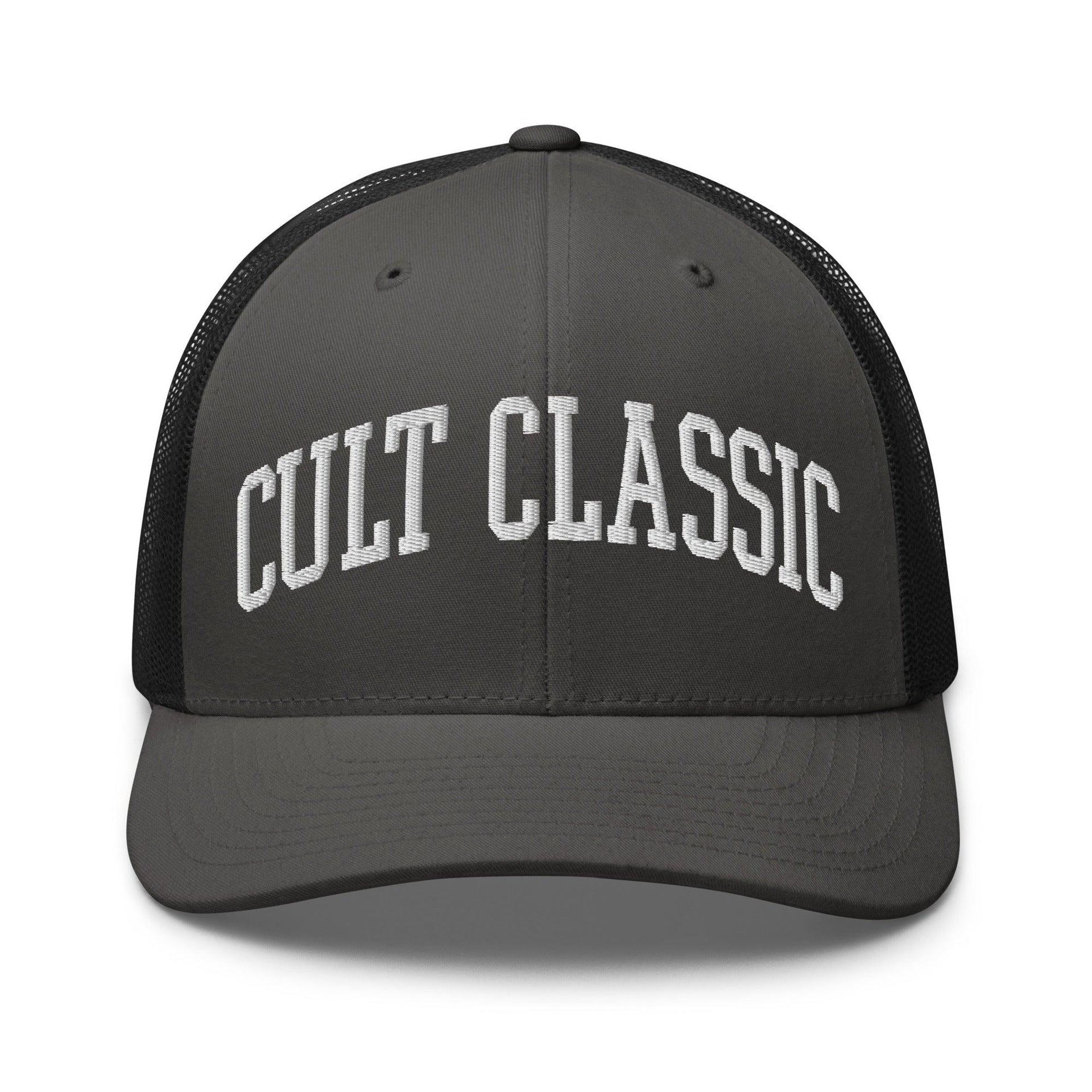 Cult Classic Embroidered Mesh Trucker Hat Charcoal Black Capital Crowns Funny Trucker Hats