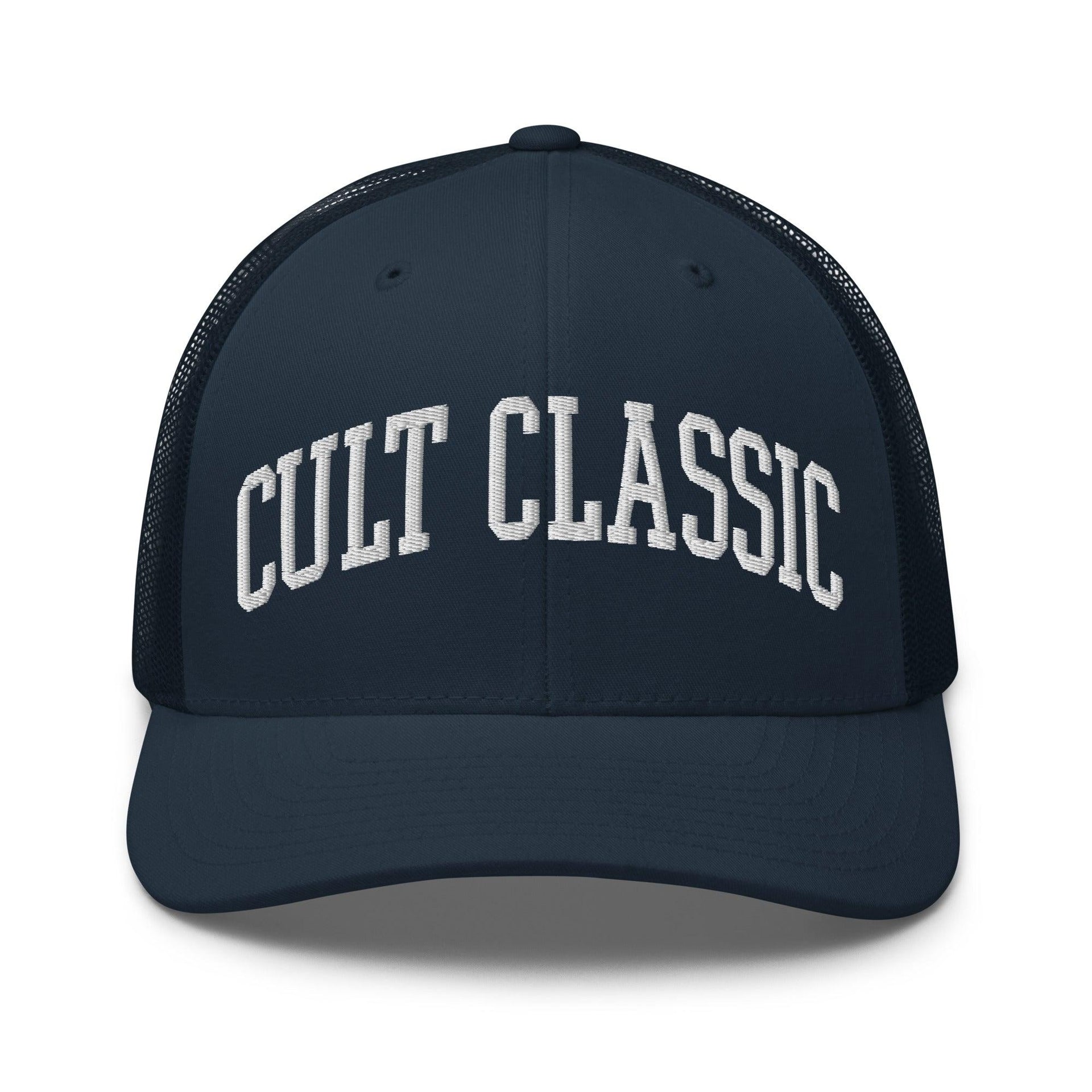 Cult Classic Embroidered Mesh Trucker Hat Navy Capital Crowns Funny Trucker Hats