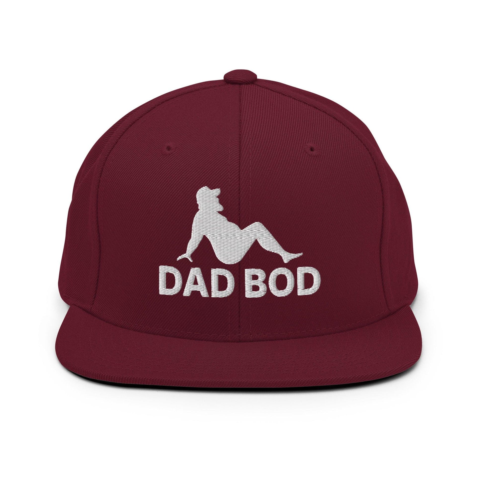 Dad Bod Mud Flap Silhouette Embroidered Flat Bill Brim Snapback Hat Maroon Capital Crowns Dad Hats Funny Snapback Hats