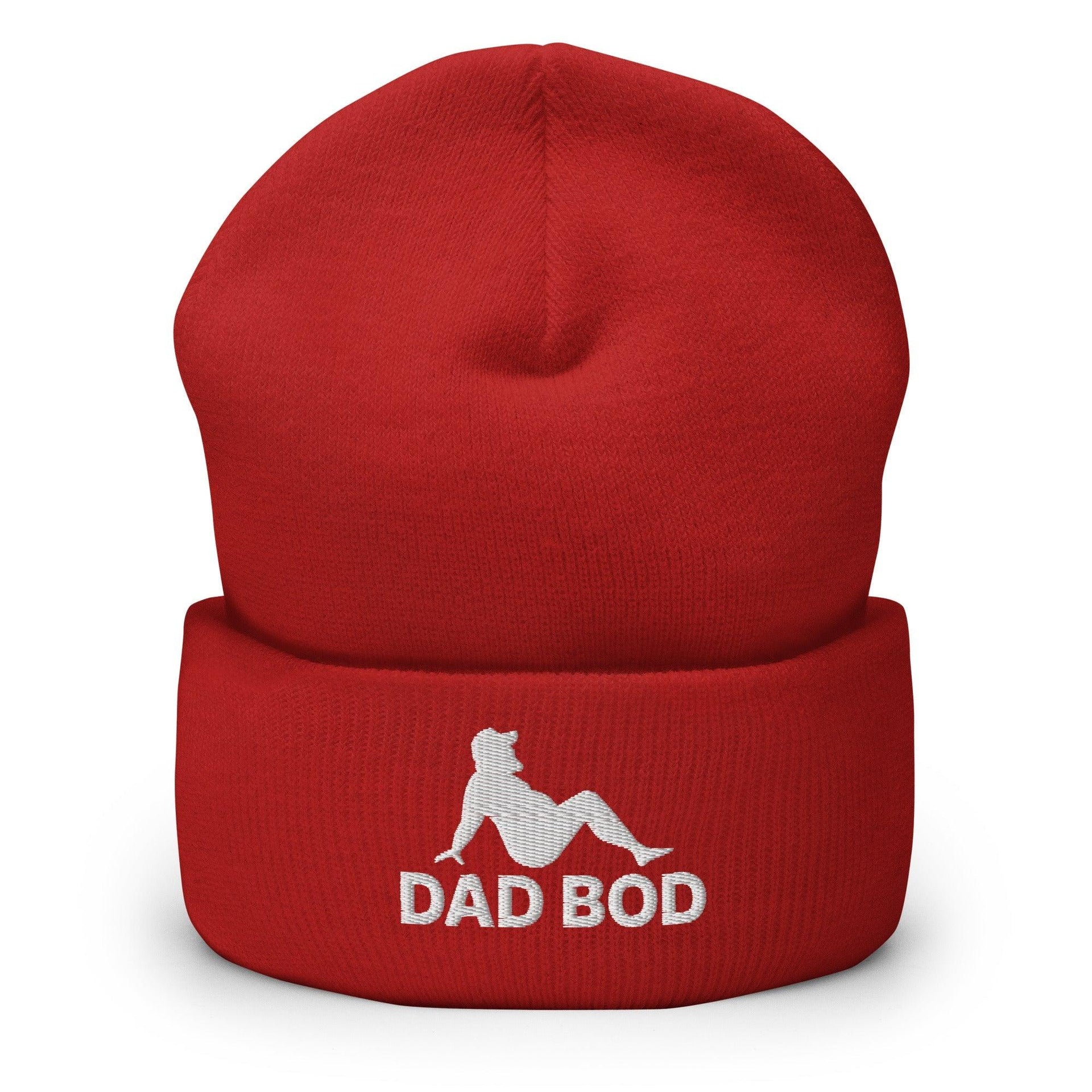 Dad Bod Mud Flap Silhouette Embroidered Knit Cuffed Beanie Red Beanies Capital Crowns Dad Hats Funny