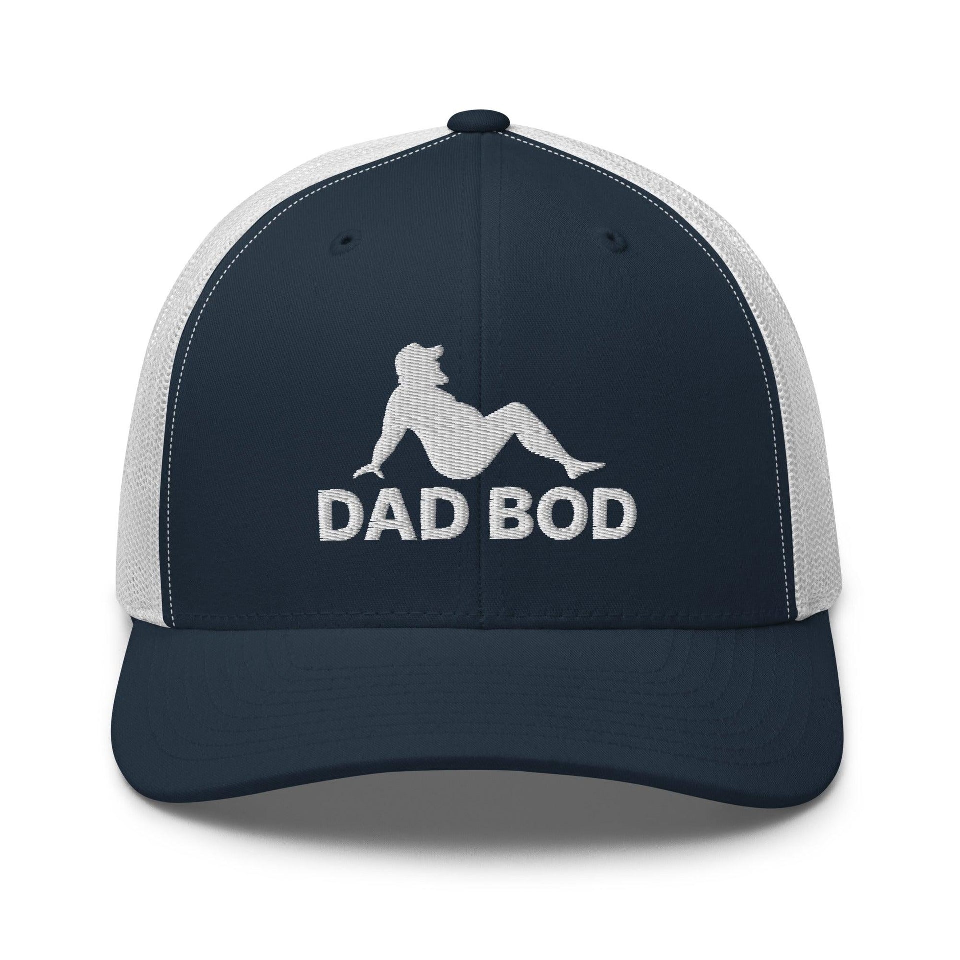 Dad Bod Mud Flap Silhouette Embroidered Mesh Trucker Hat Navy White Capital Crowns Dad Hats Funny Trucker Hats