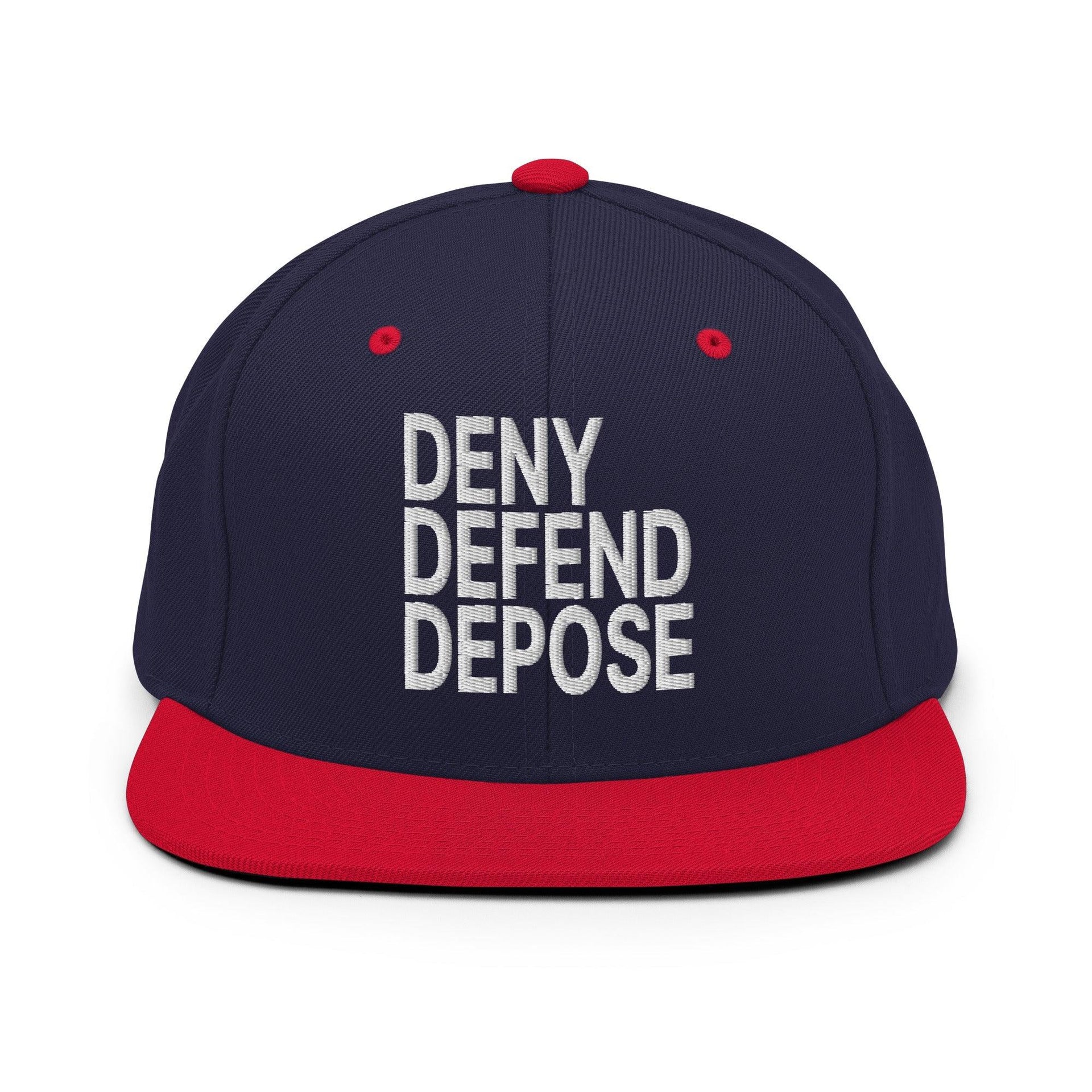 Deny Defend Depose Embroidered Flat Bill Brim Snapback Hat Navy Red Capital Crowns Funny LADs Snapback Hats
