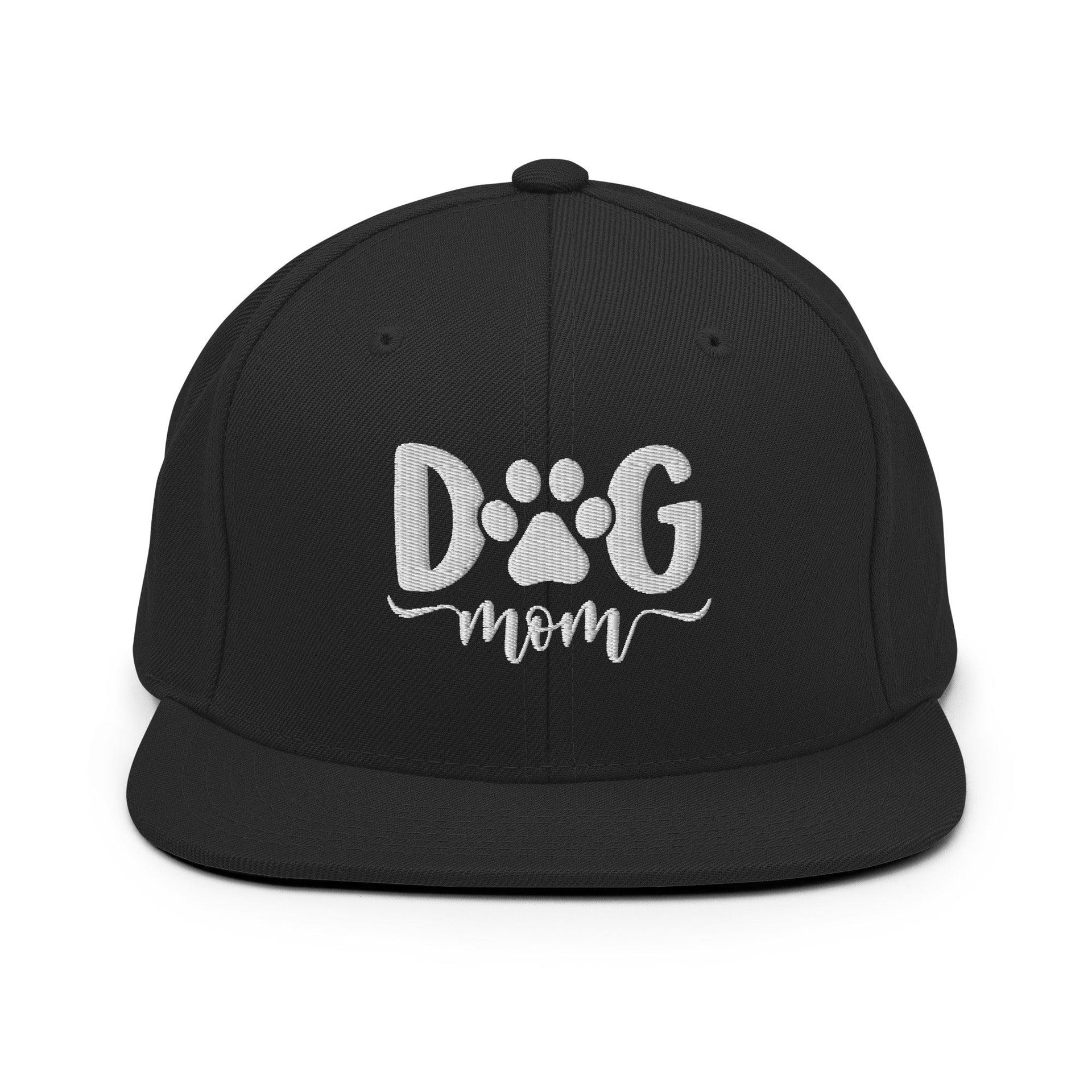 Dog Mom Embroidered Flat Bill Brim Snapback Hat Black Capital Crowns Funny Snapback Hats
