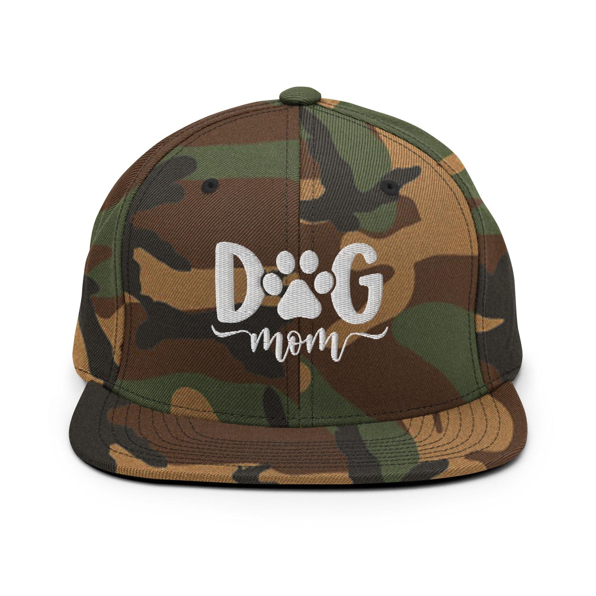 Dog Mom Embroidered Flat Bill Brim Snapback Hat Green Camo Capital Crowns Funny Snapback Hats