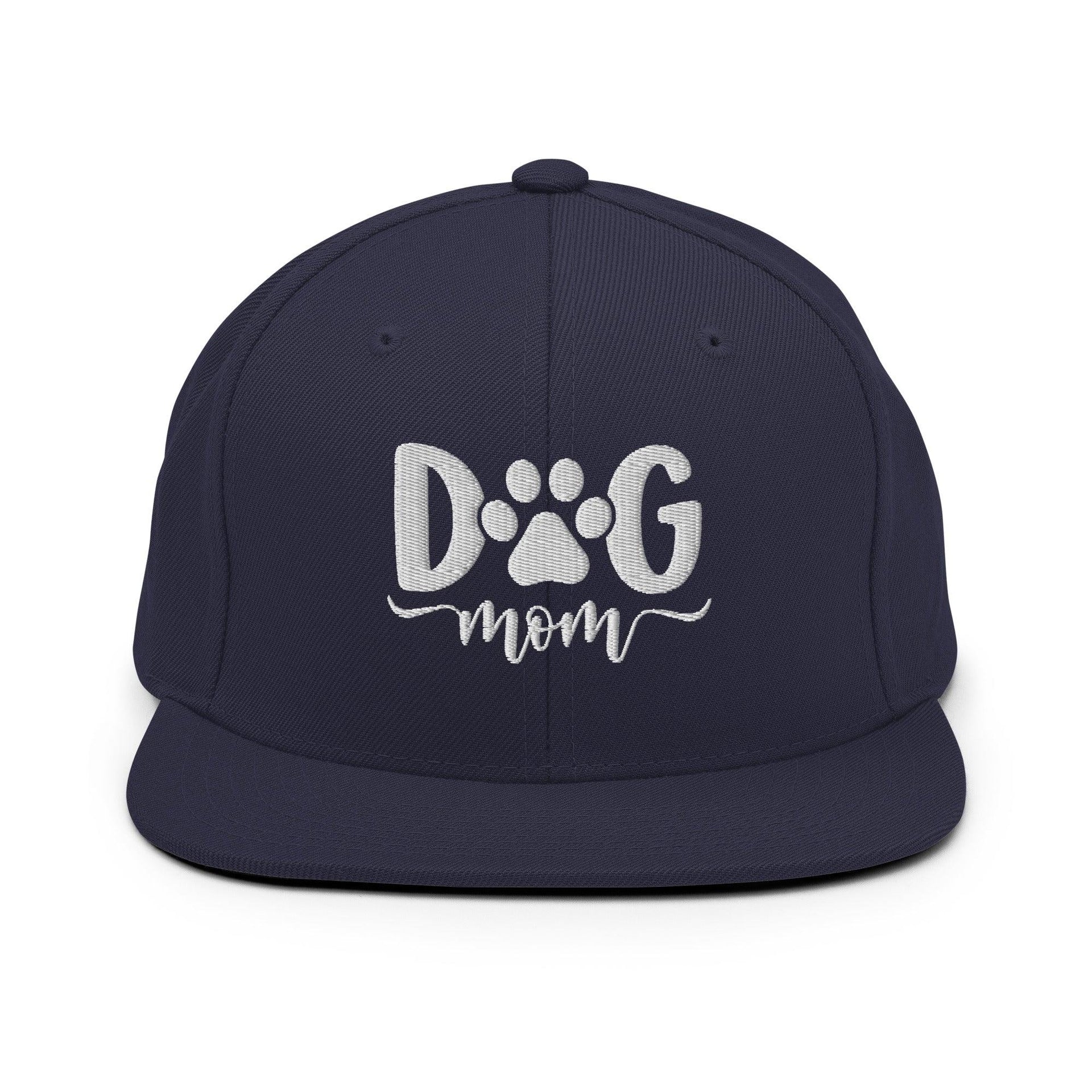 Dog Mom Embroidered Flat Bill Brim Snapback Hat Navy Capital Crowns Funny Snapback Hats