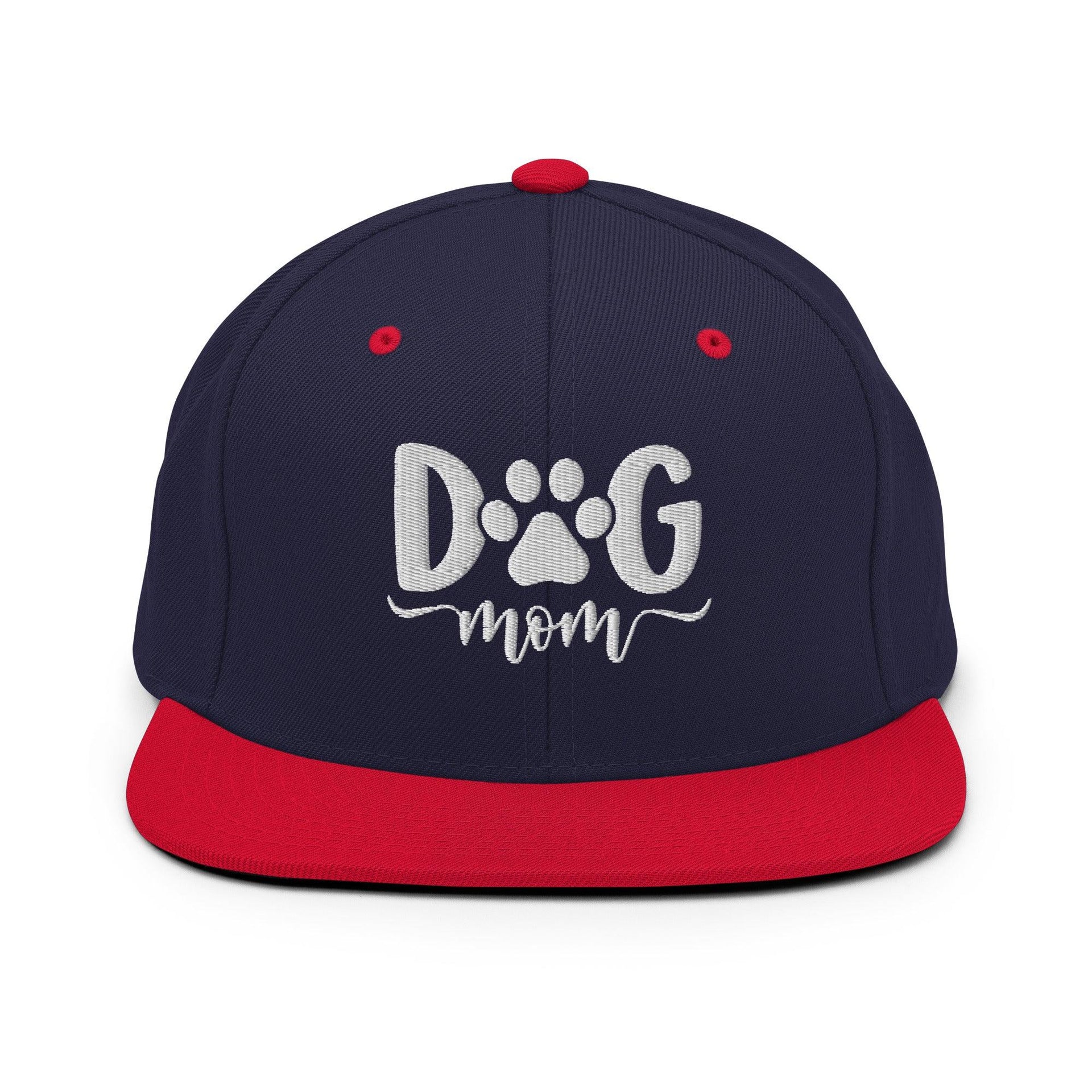Dog Mom Embroidered Flat Bill Brim Snapback Hat Navy Red Capital Crowns Funny Snapback Hats