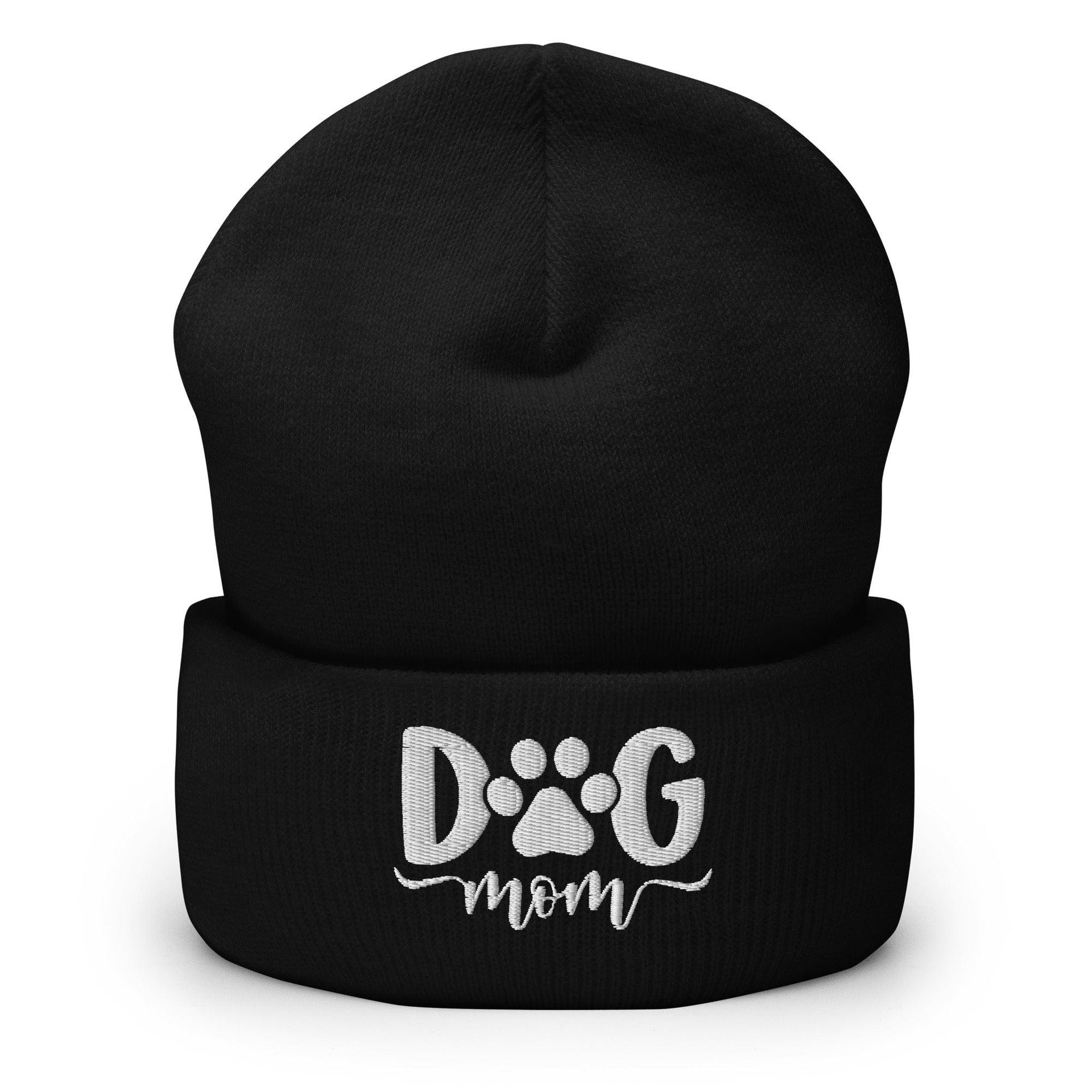 Dog Mom Embroidered Knit Cuffed Beanie Black Beanies Capital Crowns Funny