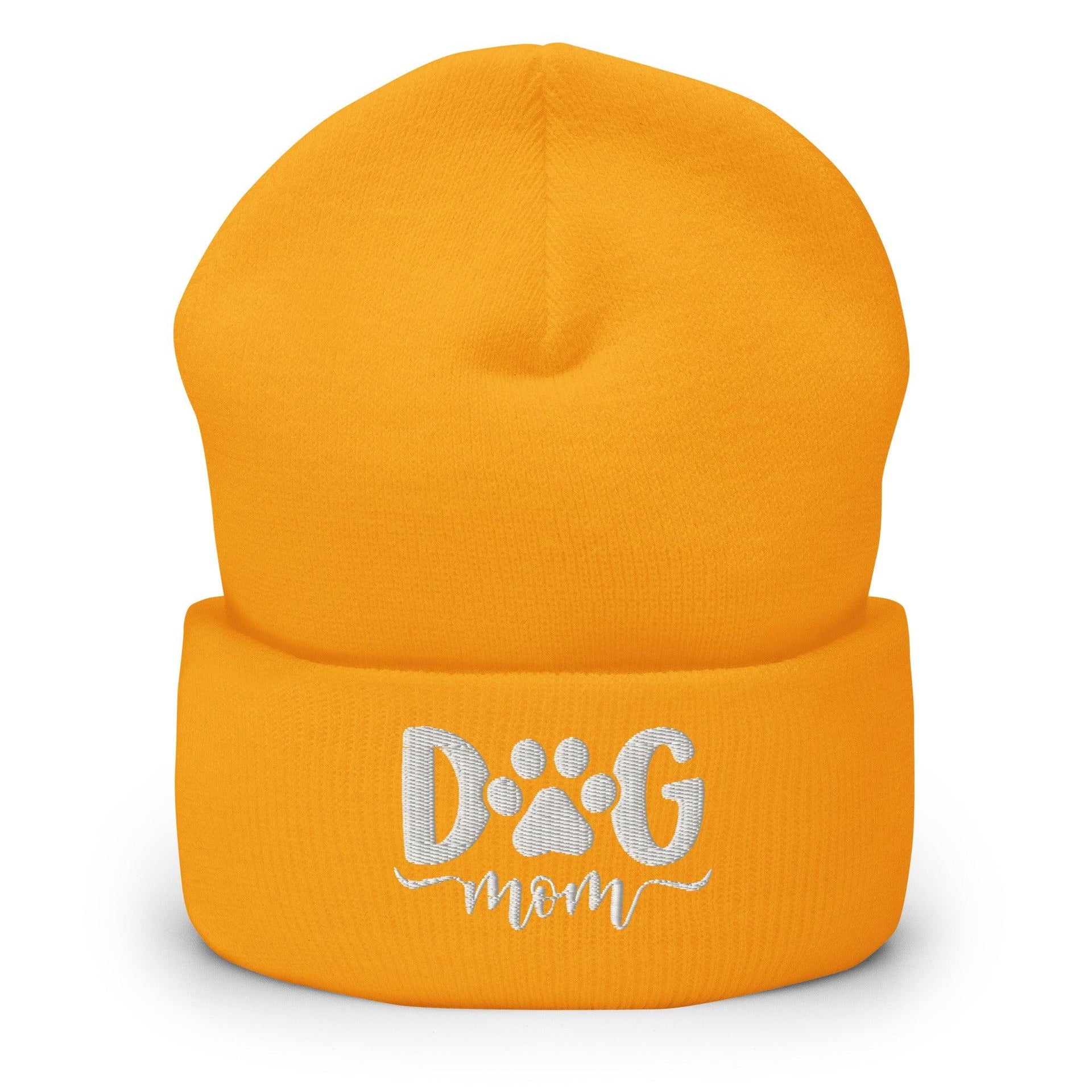 Dog Mom Embroidered Knit Cuffed Beanie Gold Beanies Capital Crowns Funny