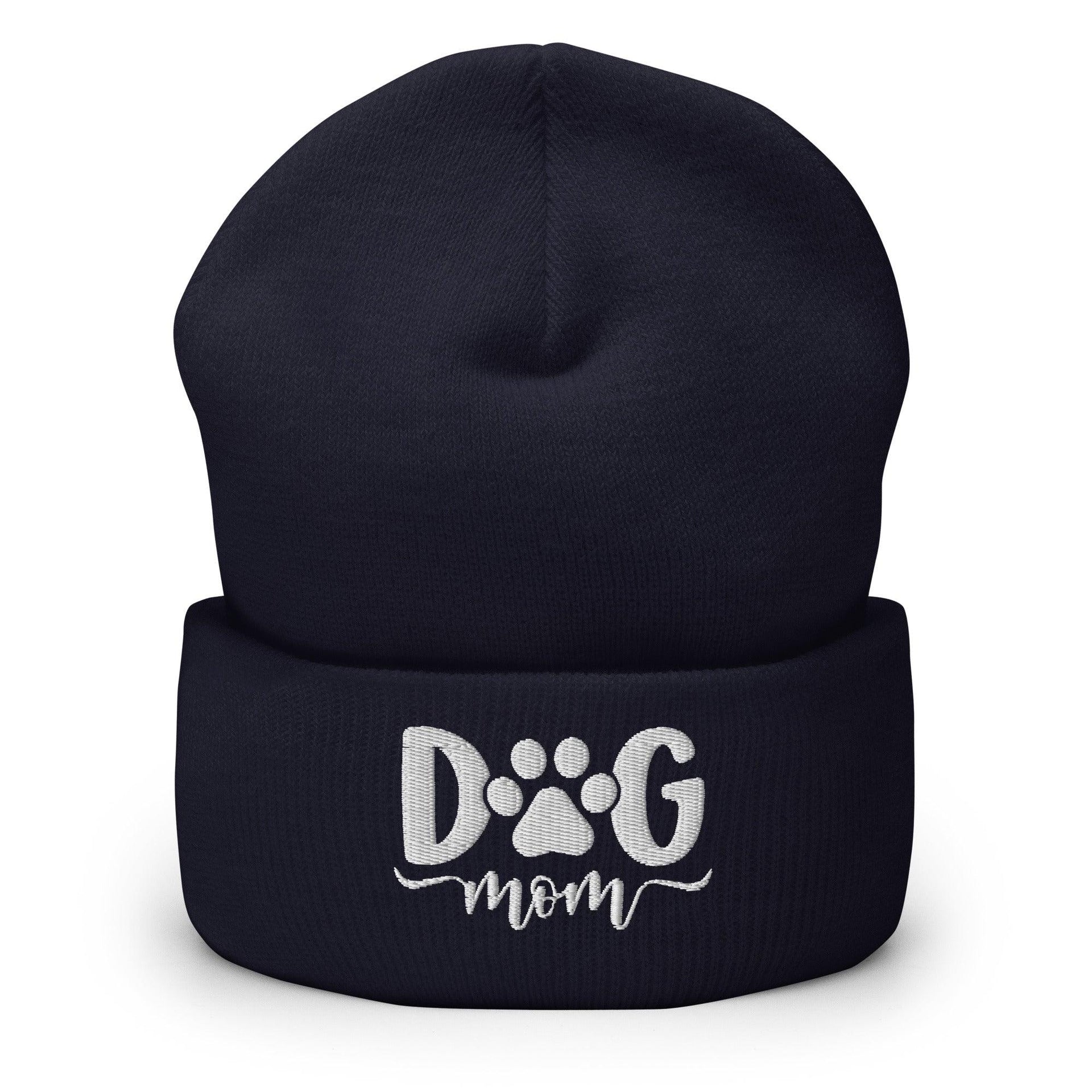 Dog Mom Embroidered Knit Cuffed Beanie Navy Beanies Capital Crowns Funny