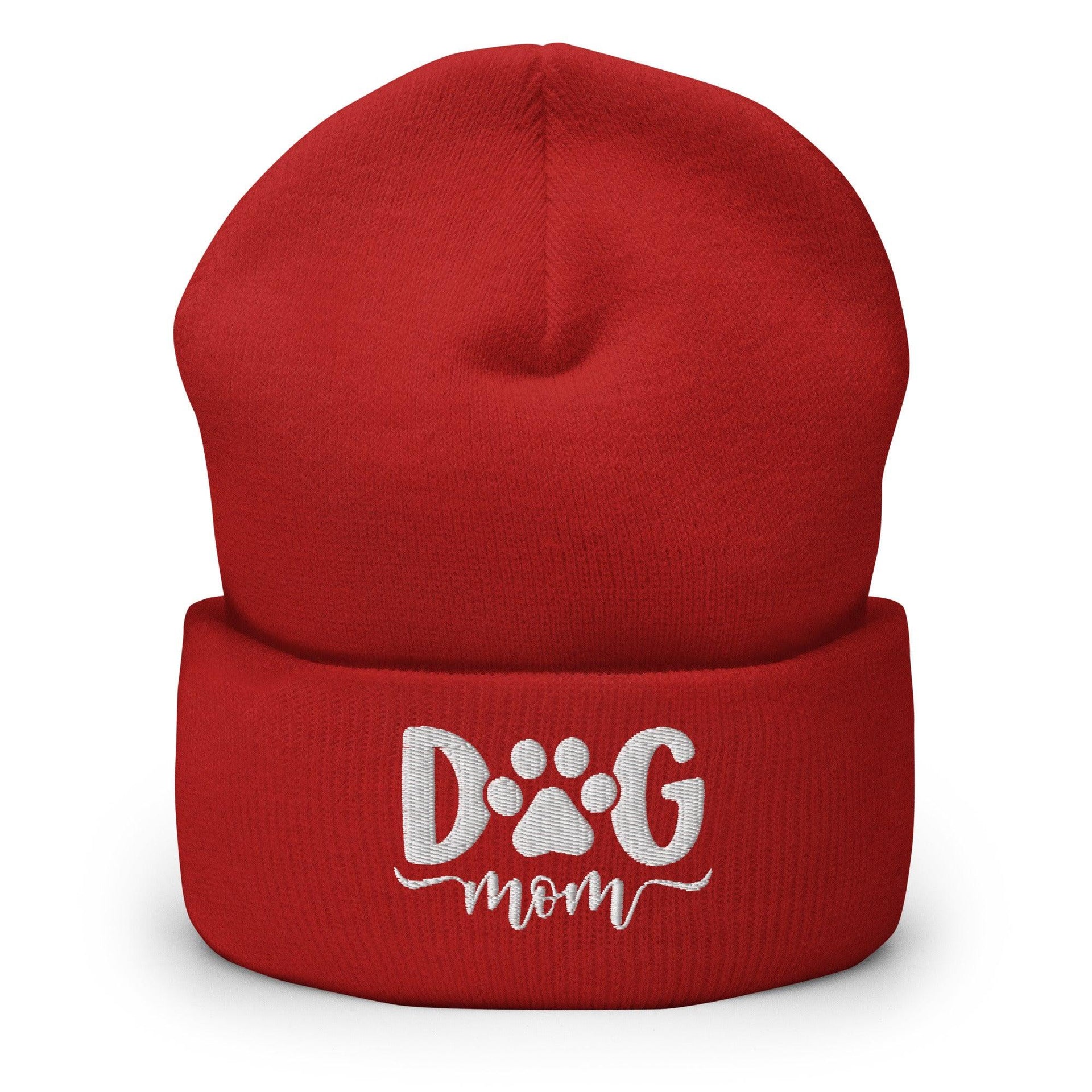 Dog Mom Embroidered Knit Cuffed Beanie Red Beanies Capital Crowns Funny