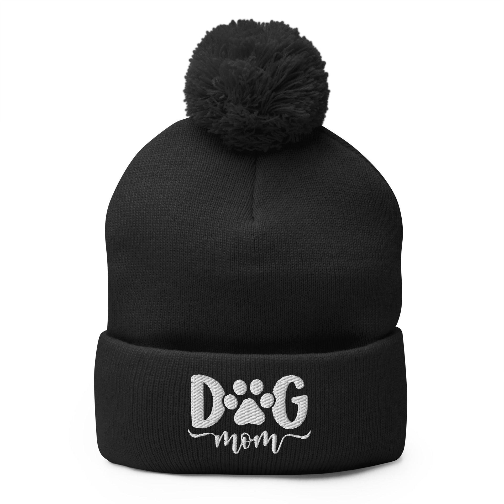 Dog Mom Embroidered Knit Pom Pom Beanie Black Beanies Capital Crowns Funny