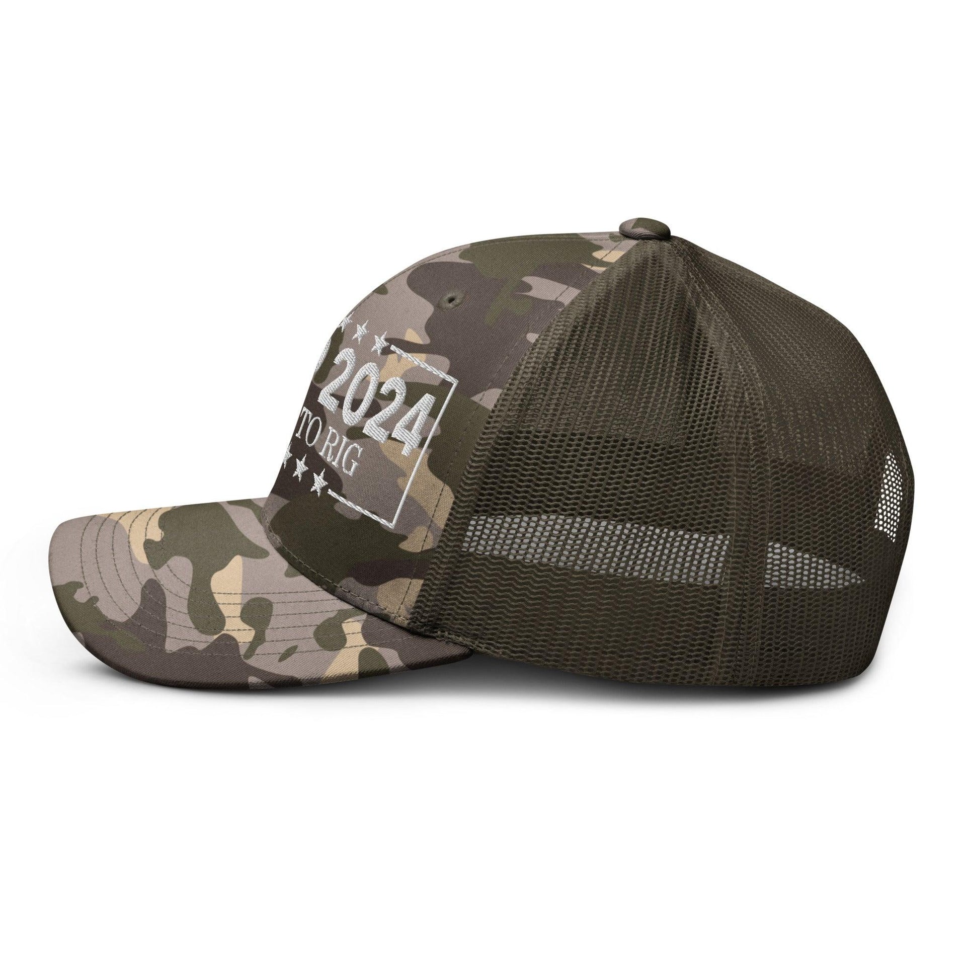 Donald Trump 2024 Too Big to Rig Camo Trucker Hat Capital Crowns Conservative LADs Trucker Hats