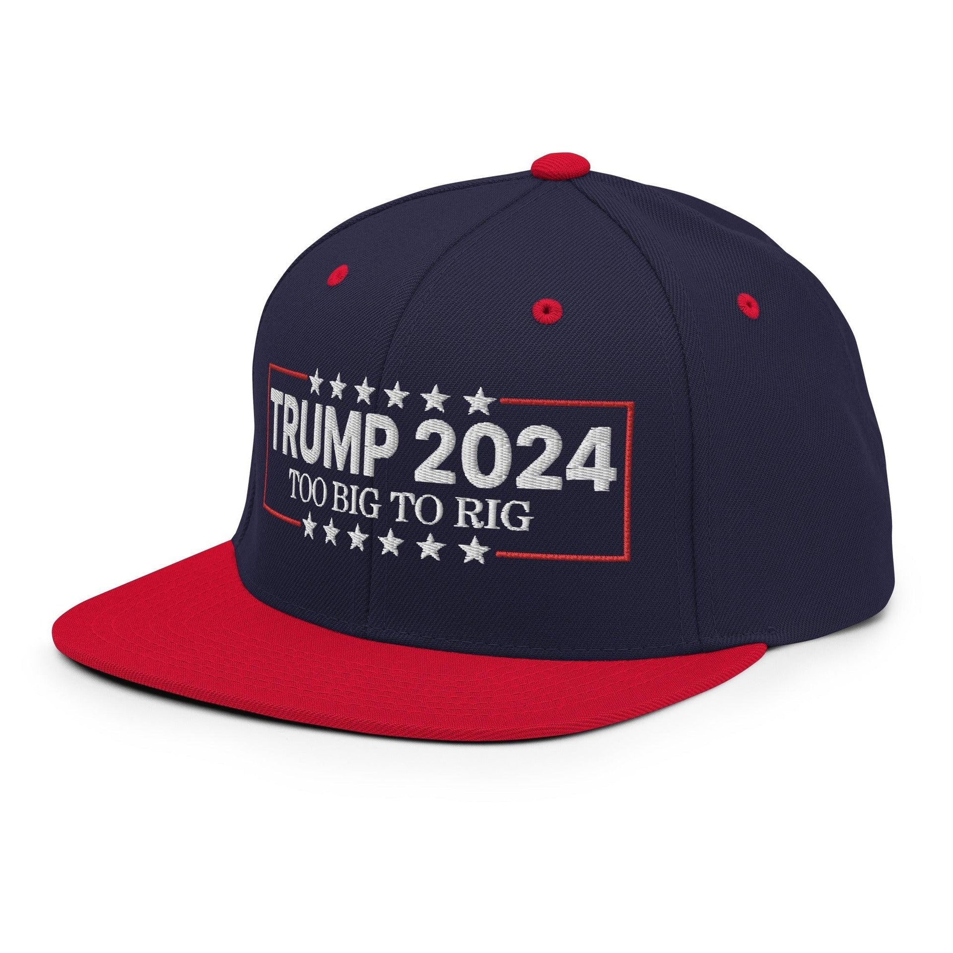 Donald Trump 2024 Too Big to Rig Flat Bill Brim Snapback Hat Capital Crowns Conservative LADs Snapback Hats