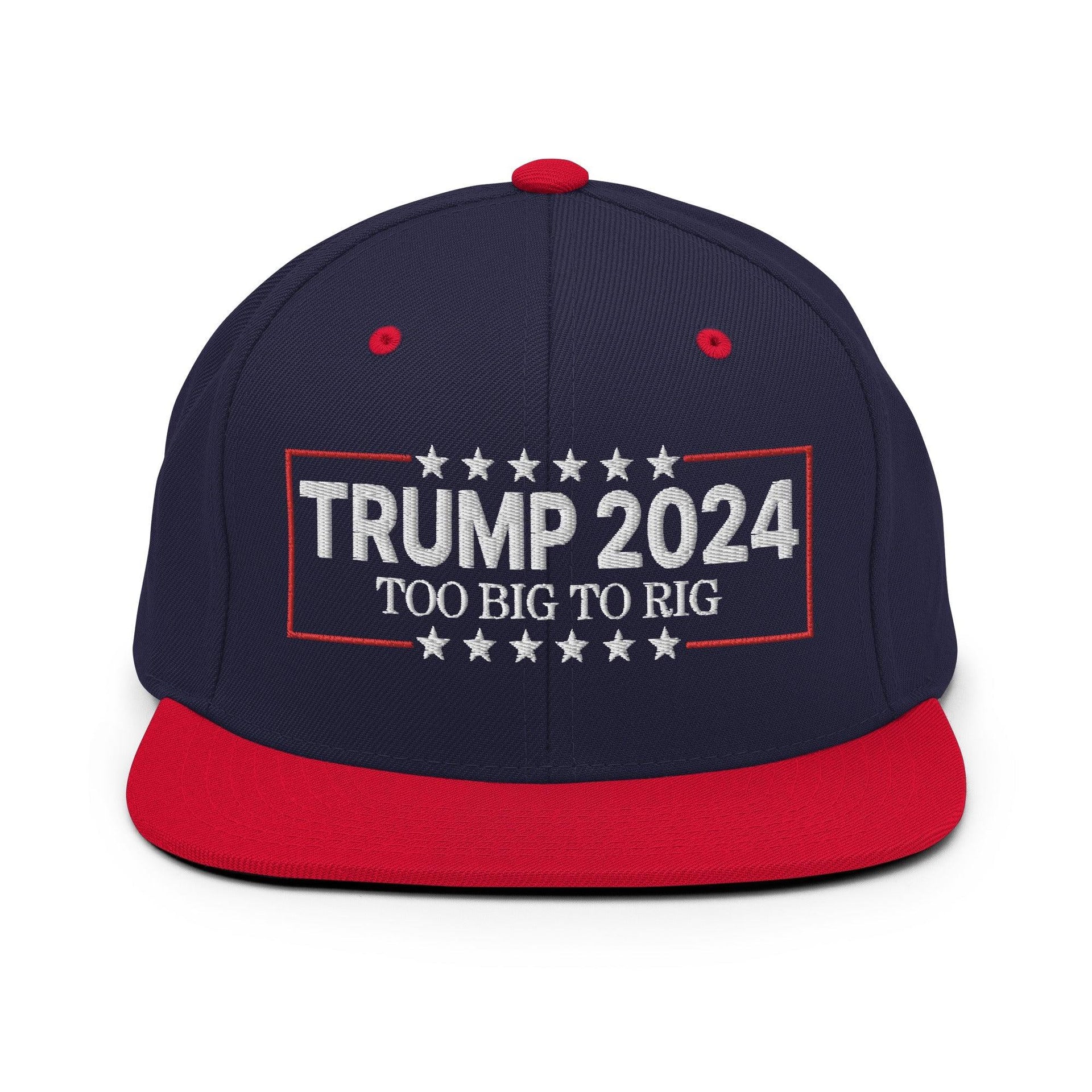 Donald Trump 2024 Too Big to Rig Flat Bill Brim Snapback Hat Navy Red Capital Crowns Conservative LADs Snapback Hats