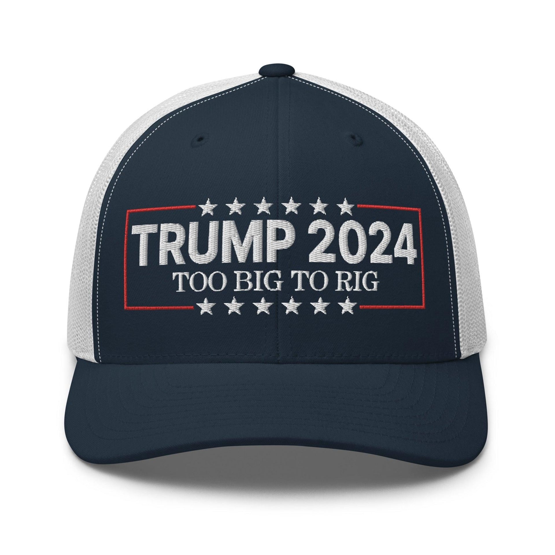 Donald Trump 2024 Too Big to Rig Retro Trucker Hat Navy White Capital Crowns Conservative LADs Trucker Hats