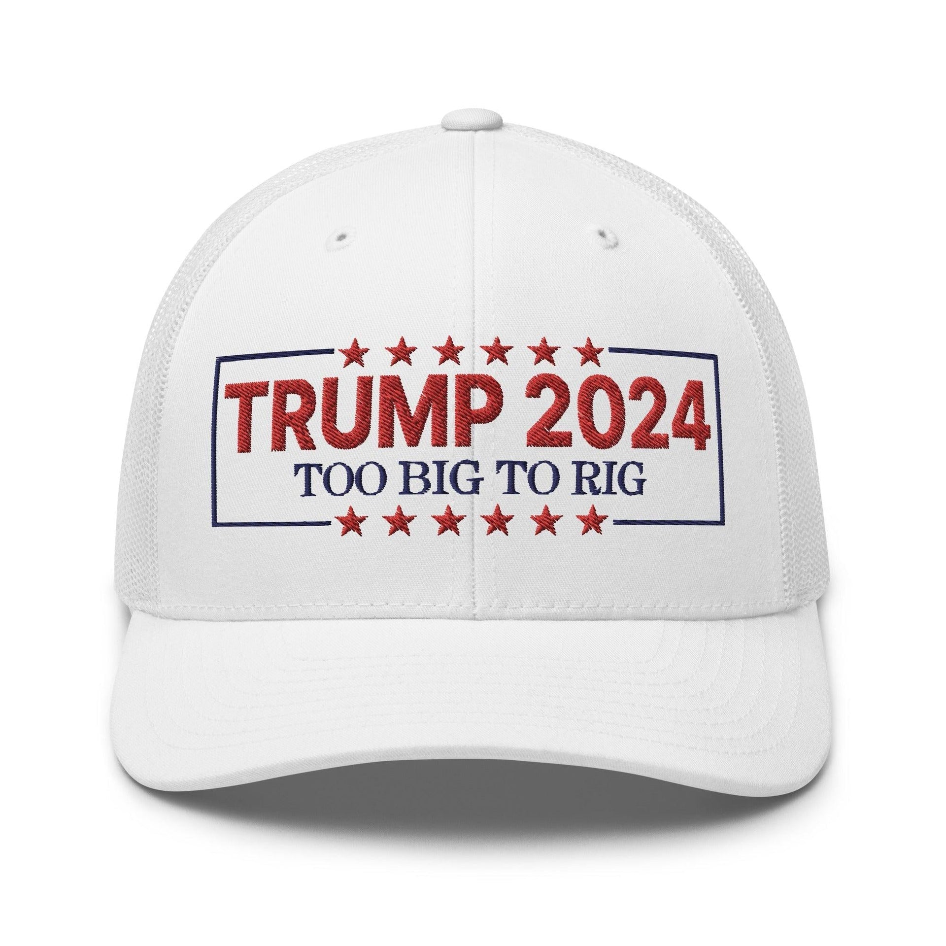 Donald Trump 2024 Too Big to Rig Retro Trucker Hat White Capital Crowns Conservative LADs Trucker Hats