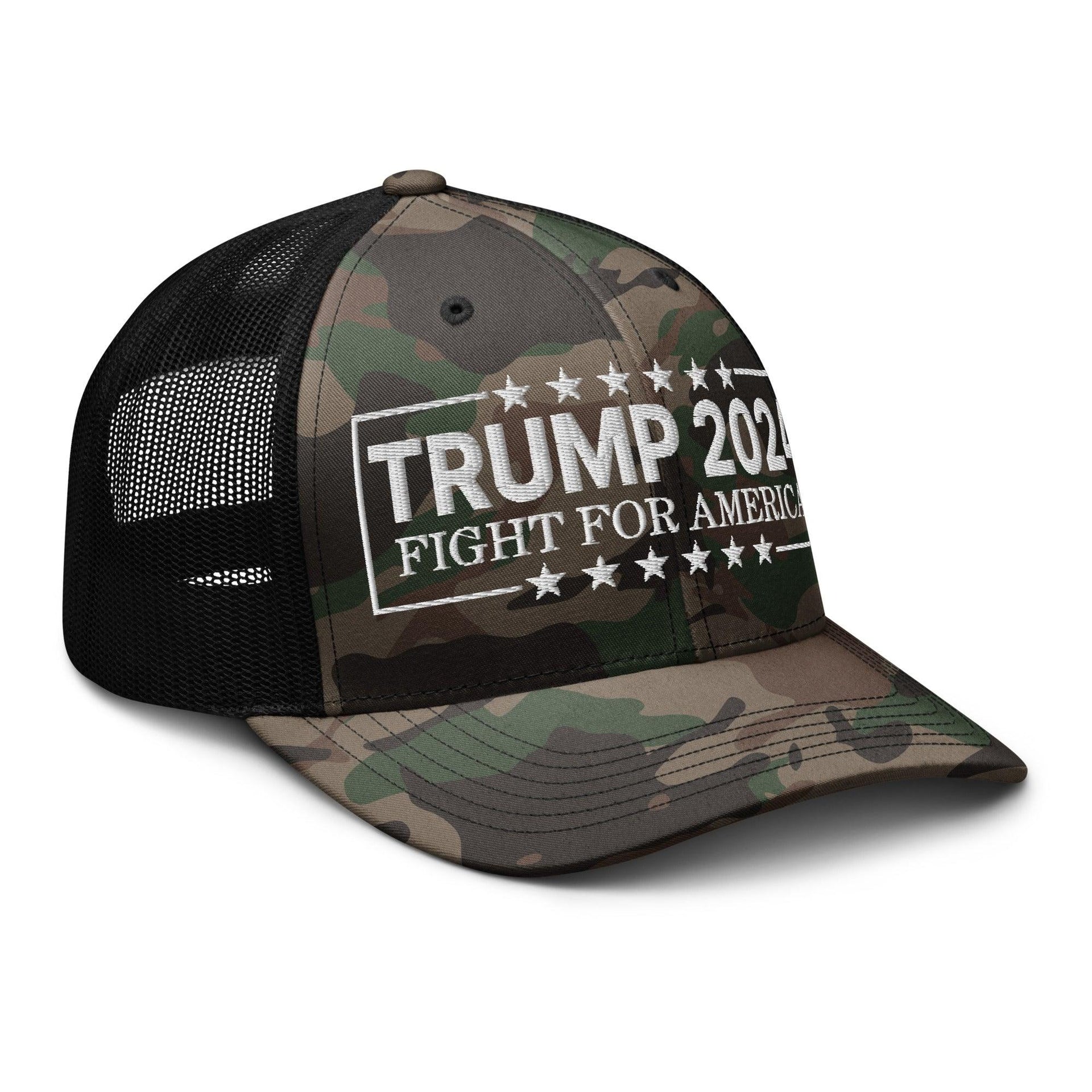 Donald Trump 2024 Fight For America Camo Trucker Hat Capital Crowns Conservative LADs Trucker Hats