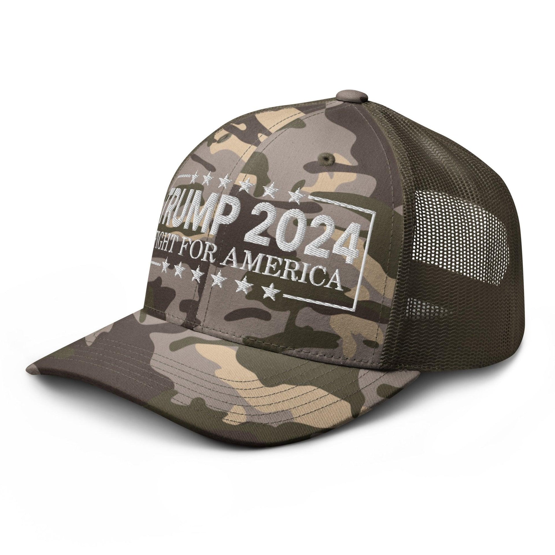 Donald Trump 2024 Fight For America Camo Trucker Hat Capital Crowns Conservative LADs Trucker Hats