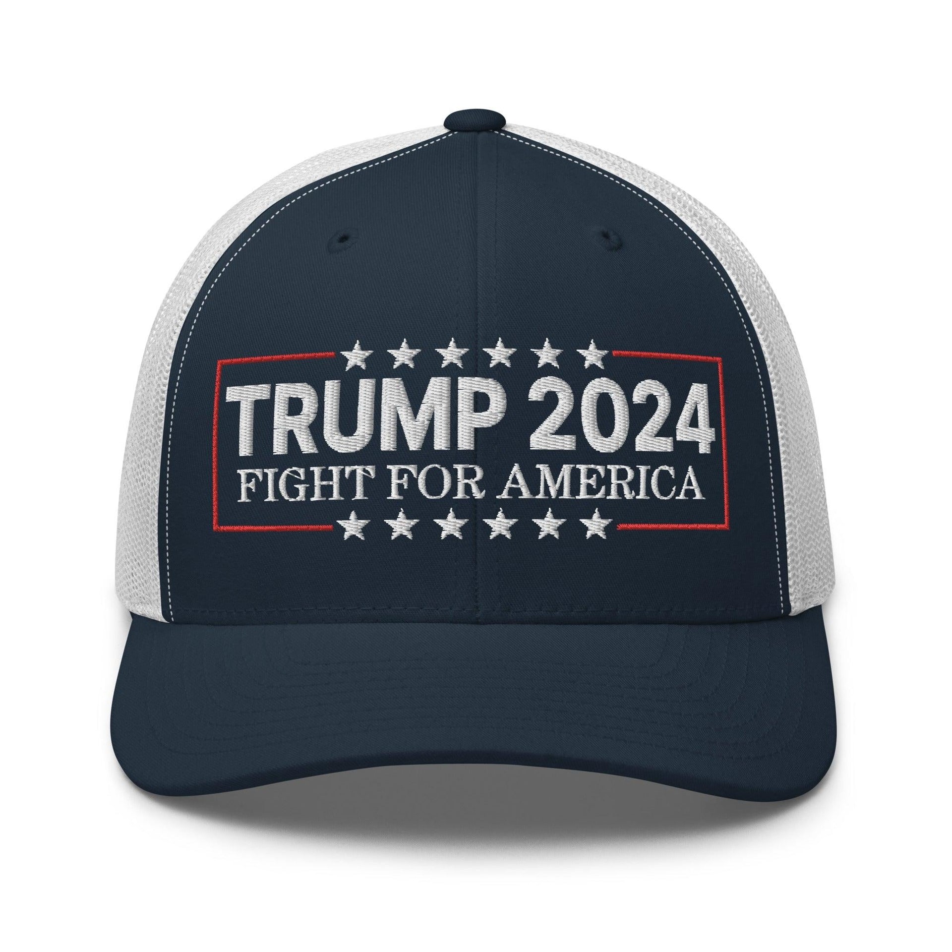 Donald Trump 2024 Fight For America Retro Trucker Hat Navy White Capital Crowns Conservative LADs Trucker Hats