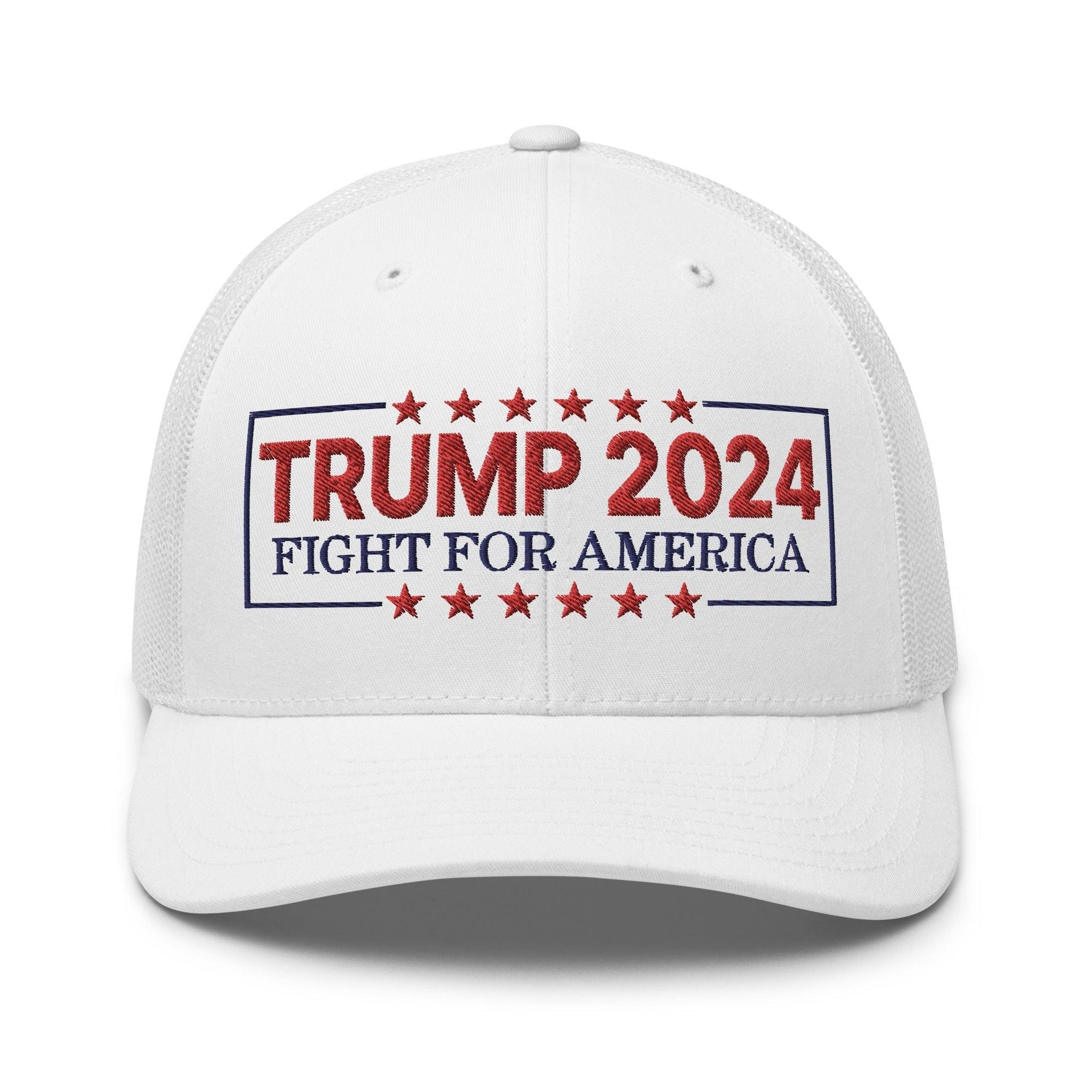 Donald Trump 2024 Fight For America Retro Trucker Hat White Capital Crowns Conservative LADs Trucker Hats