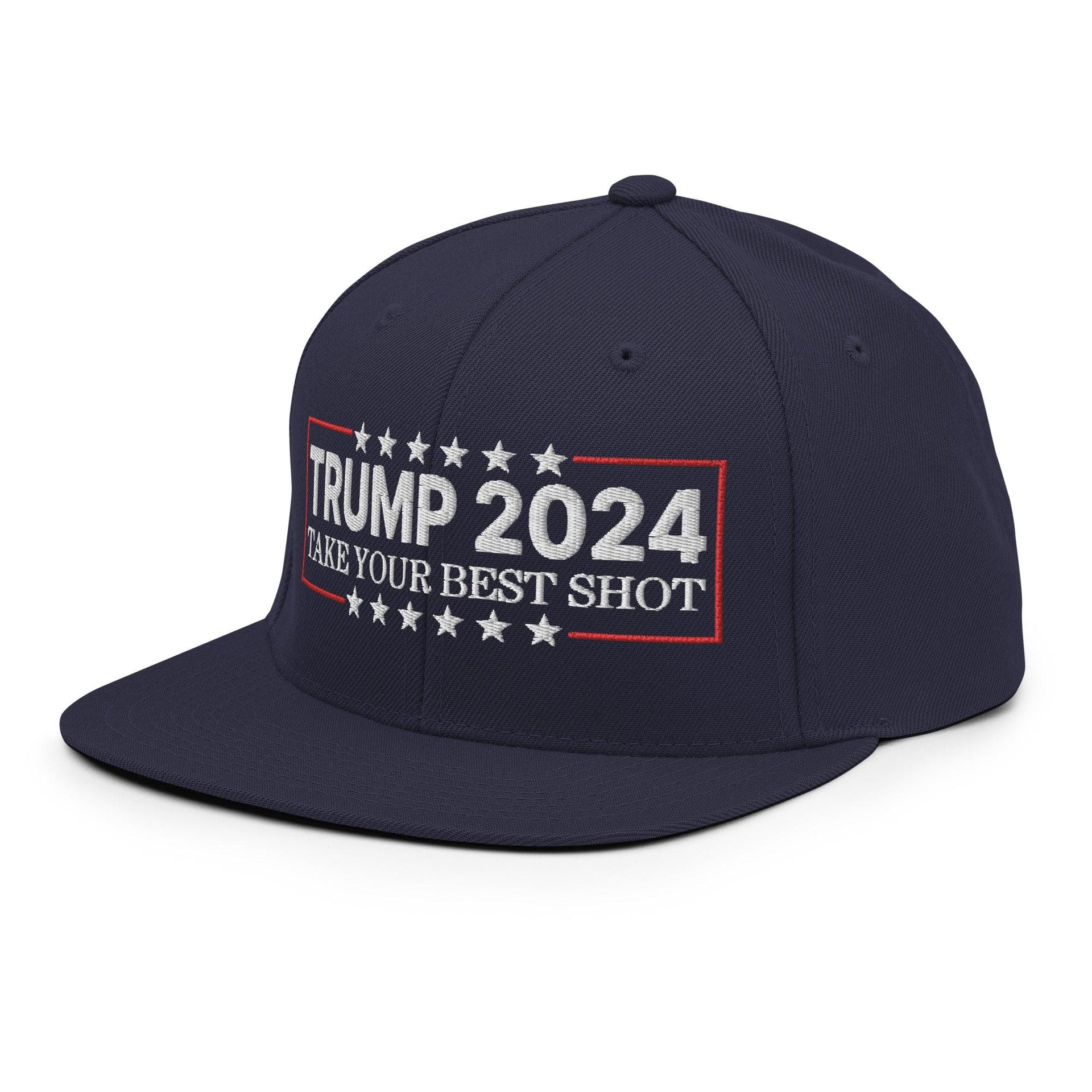 Donald Trump 2024 Take Your Best Shot Flat Bill Brim Snapback Hat Capital Crowns Conservative LADs Snapback Hats
