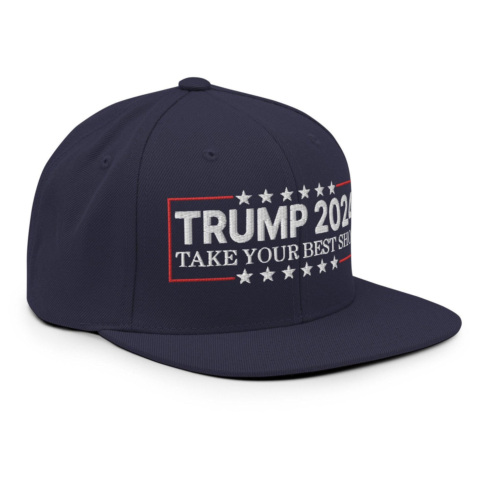 Donald Trump 2024 Take Your Best Shot Flat Bill Brim Snapback Hat Capital Crowns Conservative LADs Snapback Hats