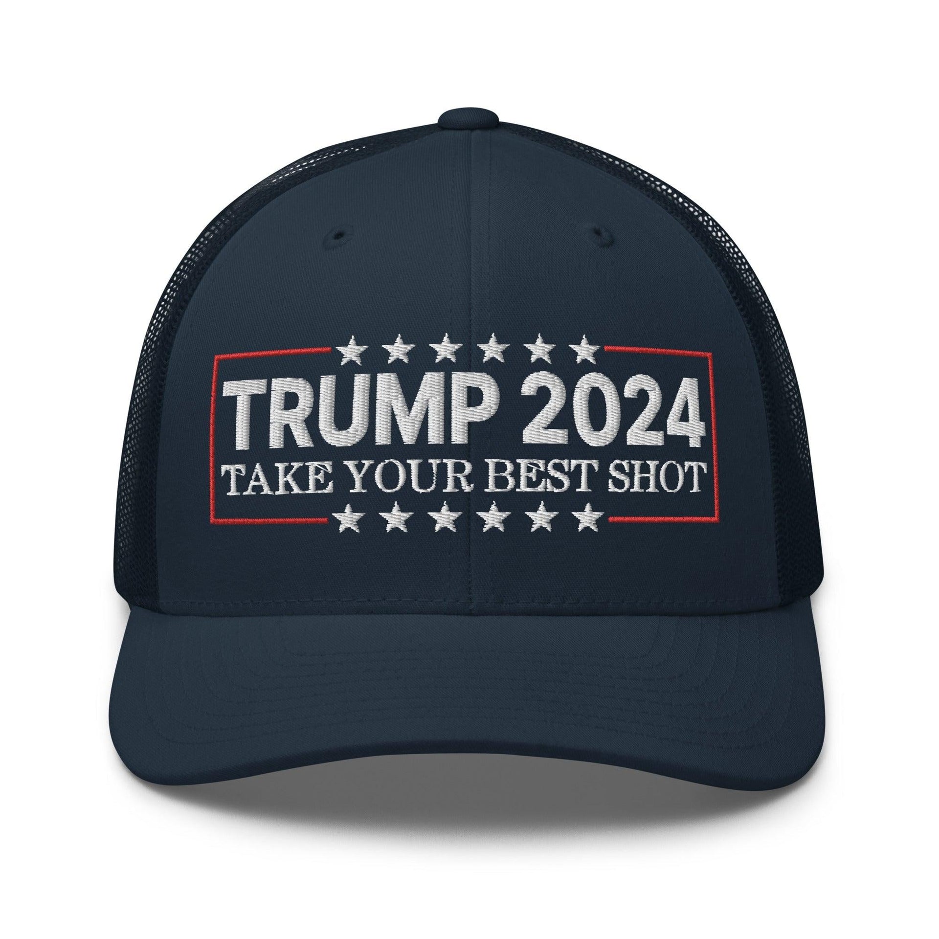 Donald Trump 2024 Take Your Best Shot Retro Trucker Hat Navy Capital Crowns Conservative LADs Trucker Hats