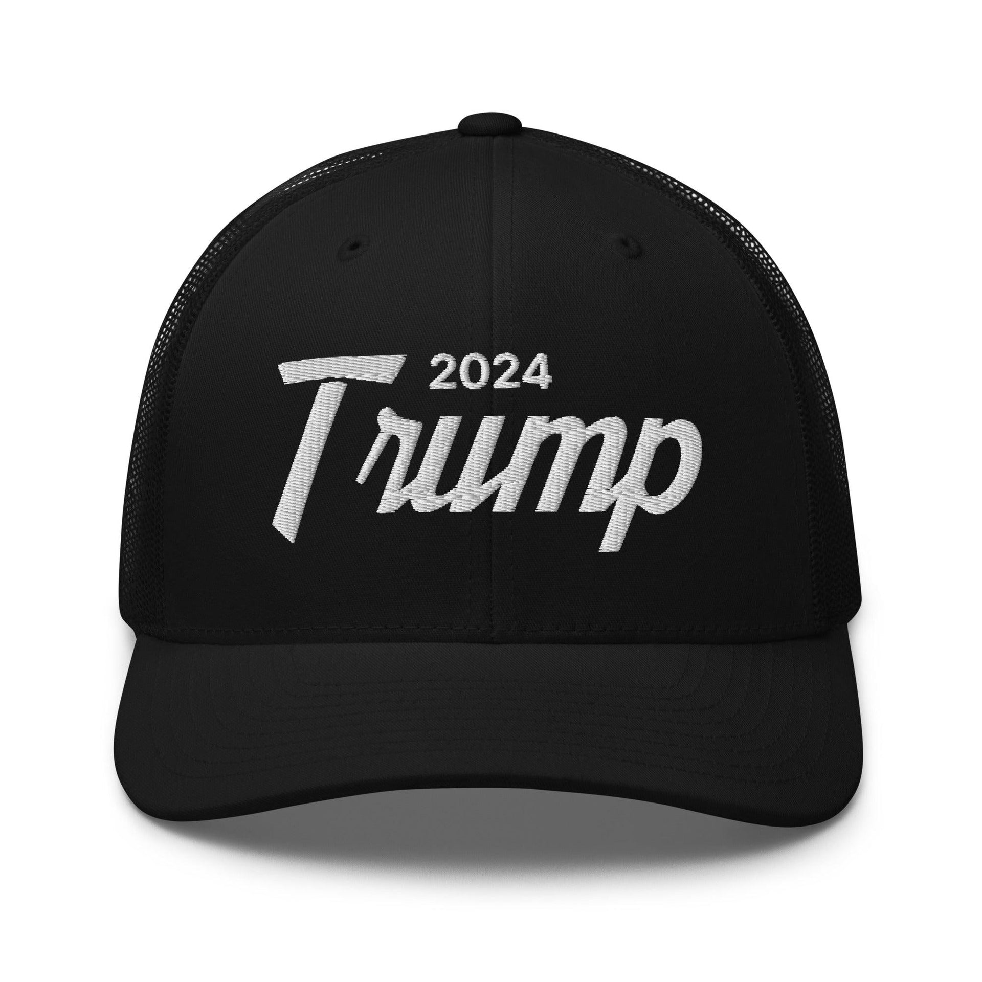 Donald Trump 2024 Vintage Sports Script Retro Trucker Hat Black Capital Crowns Conservative LADs Trucker Hats