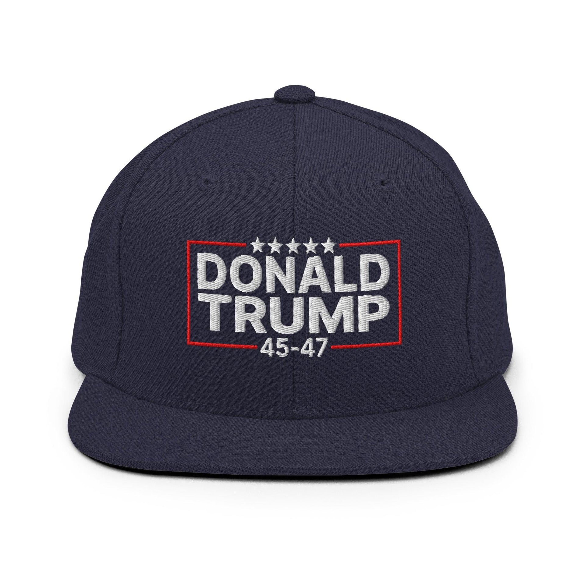 Donald Trump 45-47 Embroidered Flat Bill Brim Snapback Hat Navy Capital Crowns Conservative LADs Snapback Hats