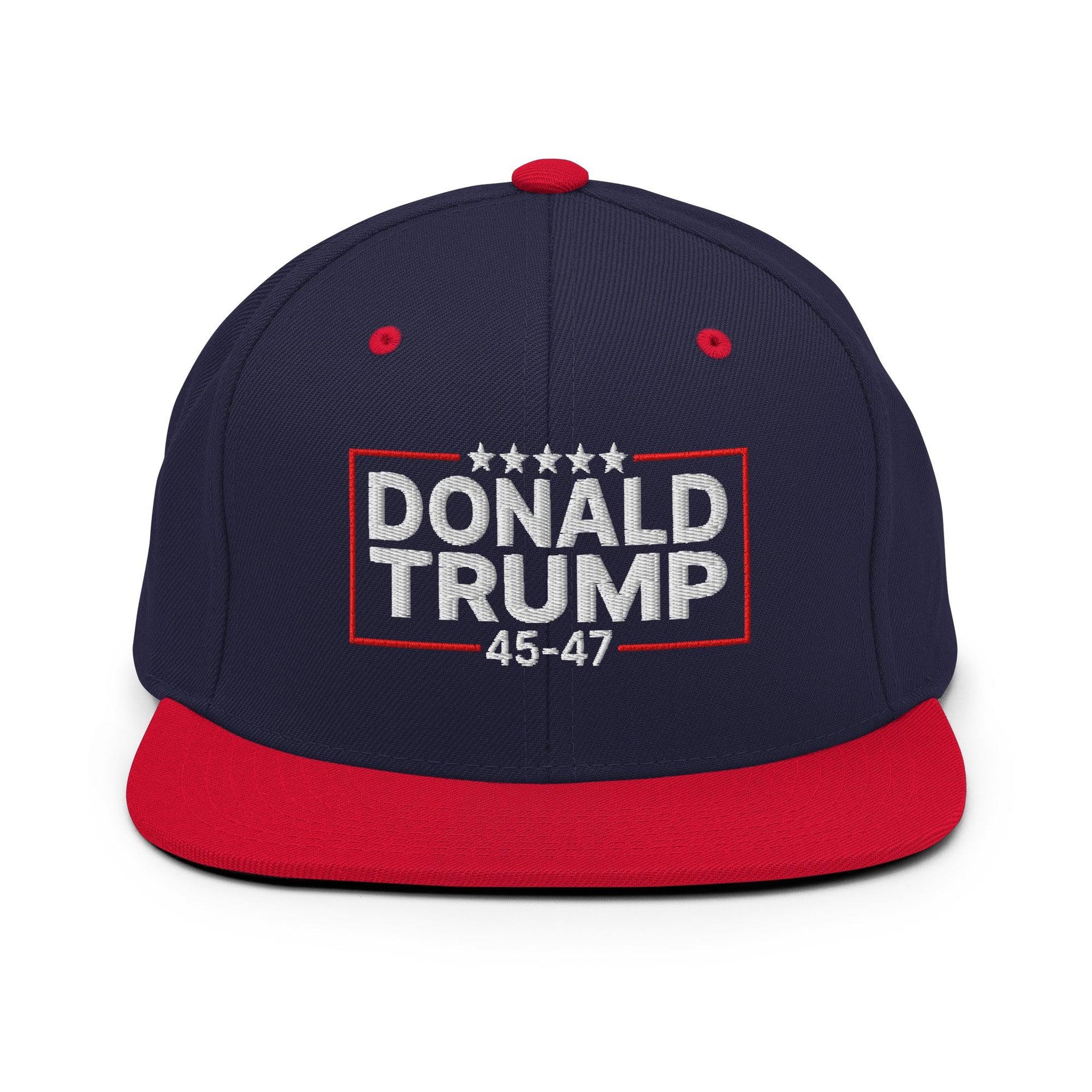 Donald Trump 45-47 Embroidered Flat Bill Brim Snapback Hat Navy Red Capital Crowns Conservative LADs Snapback Hats