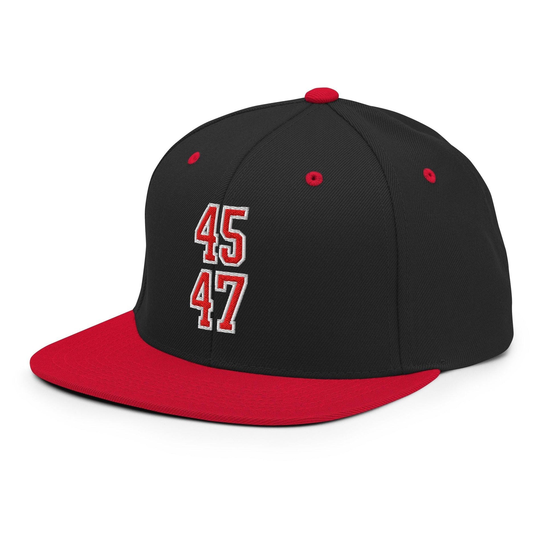 Donald Trump 45-47 Embroidered Flat Bill Brim Snapback Hat Red/White Capital Crowns Conservative LADs Snapback Hats