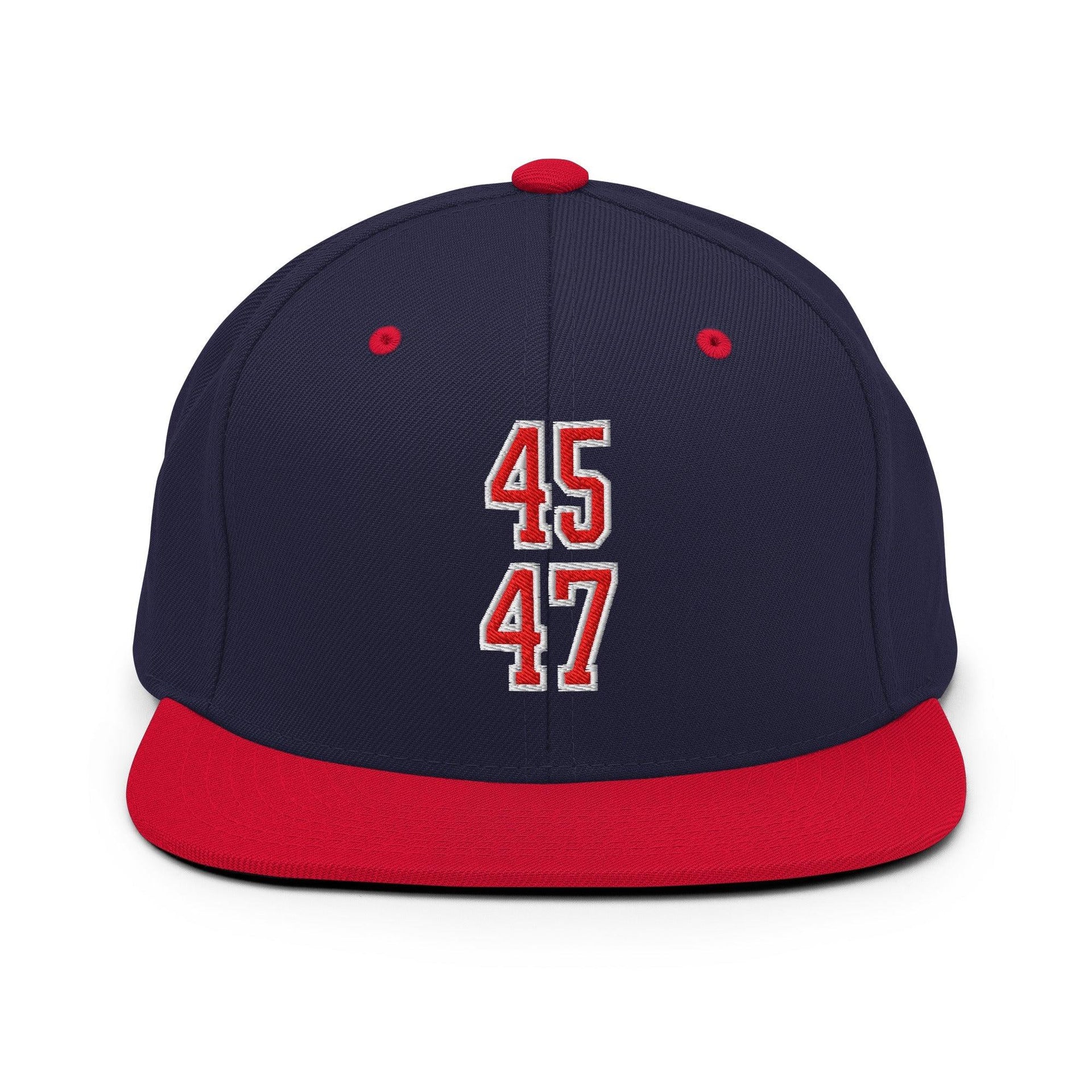 Donald Trump 45-47 Embroidered Flat Bill Brim Snapback Hat Red/White Navy Red Capital Crowns Conservative LADs Snapback Hats