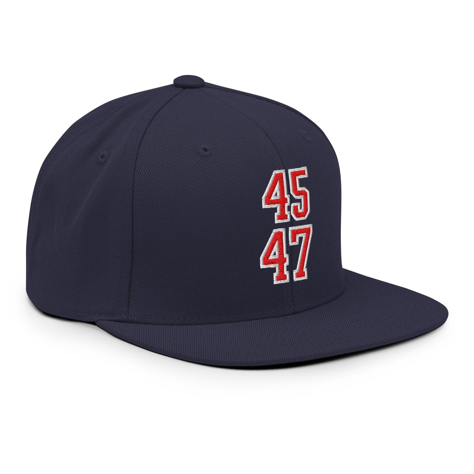 Donald Trump 45-47 Embroidered Flat Bill Brim Snapback Hat Red/White Capital Crowns Conservative LADs Snapback Hats