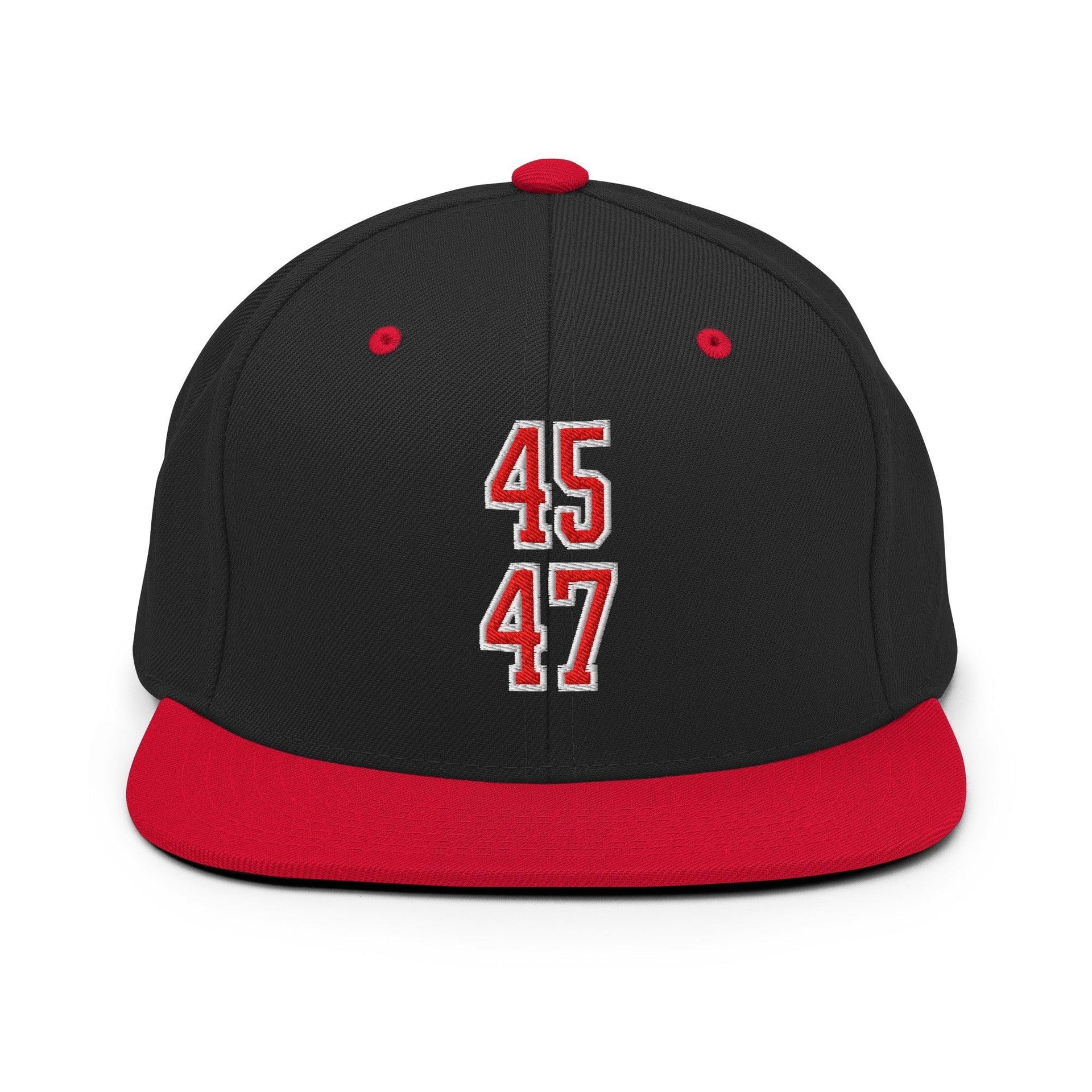 Donald Trump 45-47 Embroidered Flat Bill Brim Snapback Hat Red/White Black Red Capital Crowns Conservative LADs Snapback Hats