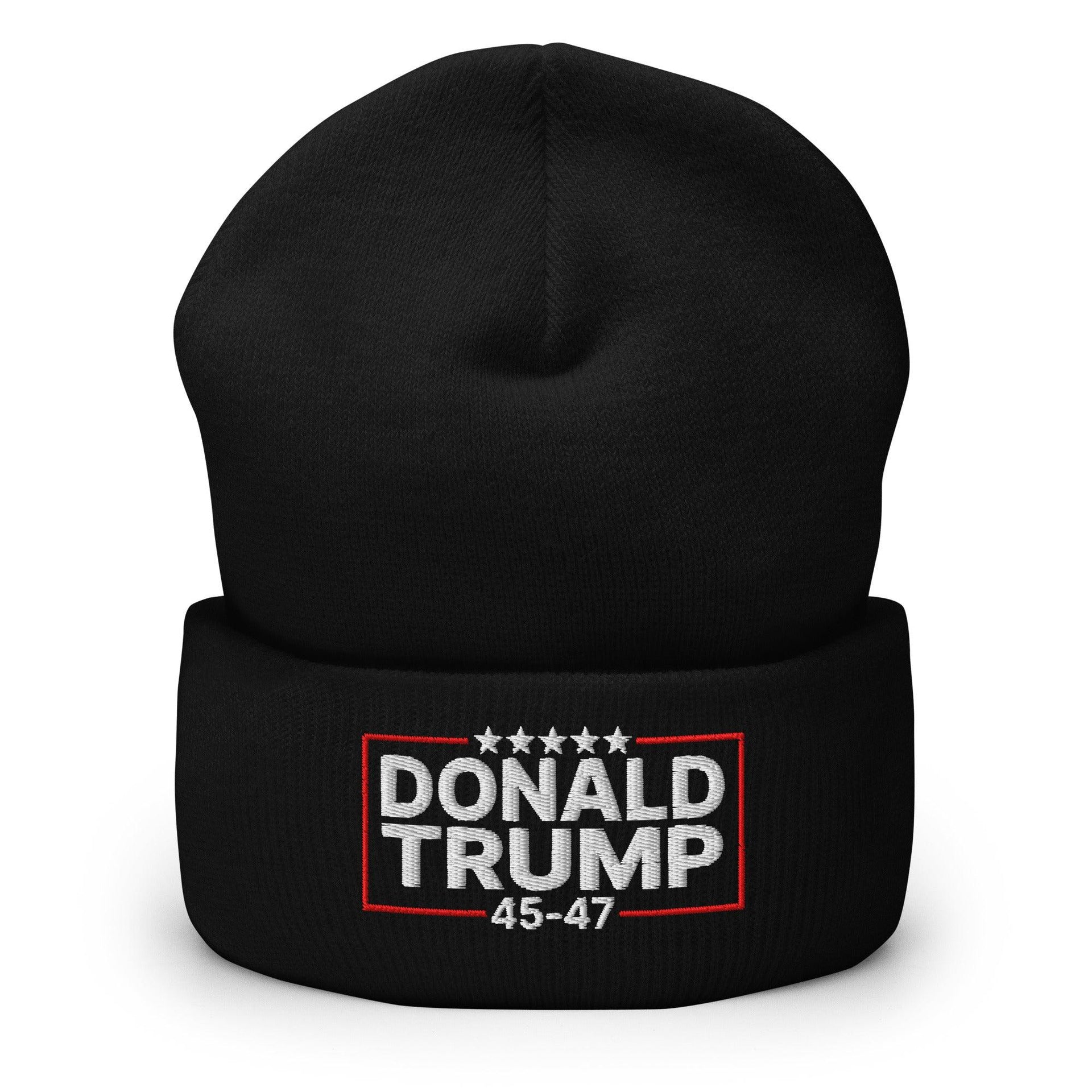 Donald Trump 45-47 Embroidered Knit Cuffed Beanie Black Beanies Capital Crowns Conservative LADs