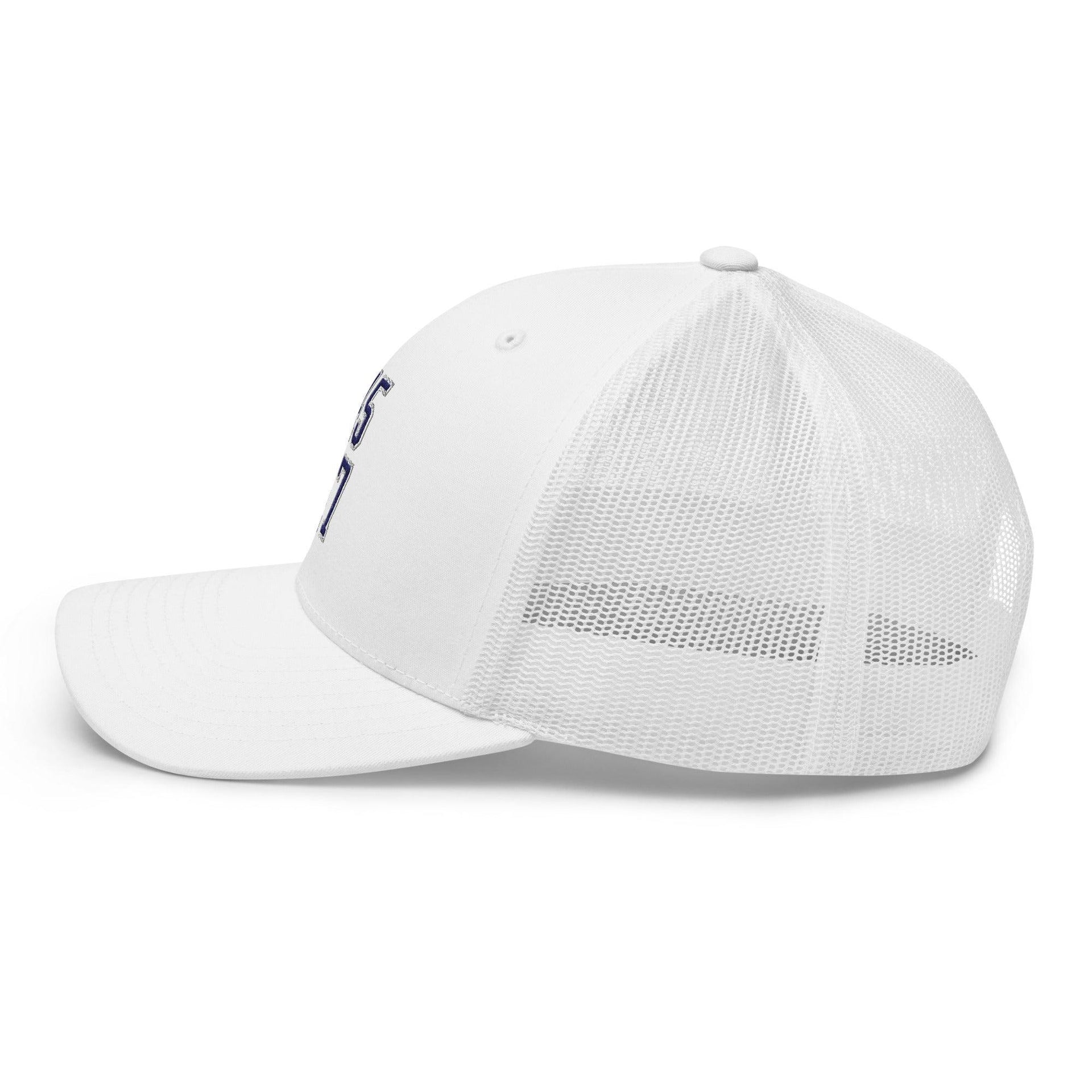 Donald Trump 45-47 Embroidered Mesh Trucker Hat Blue/White Capital Crowns Conservative LADs Trucker Hats