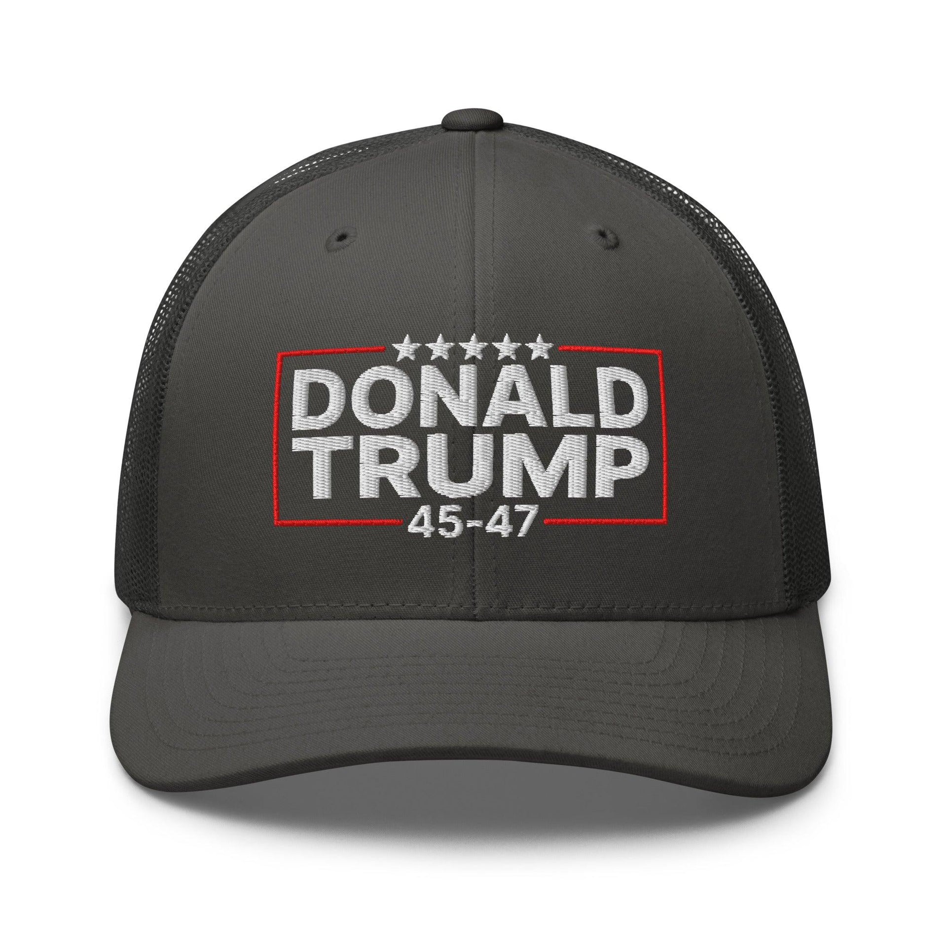 Donald Trump 45-47 Embroidered Mesh Trucker Hat Charcoal Capital Crowns Conservative LADs Trucker Hats