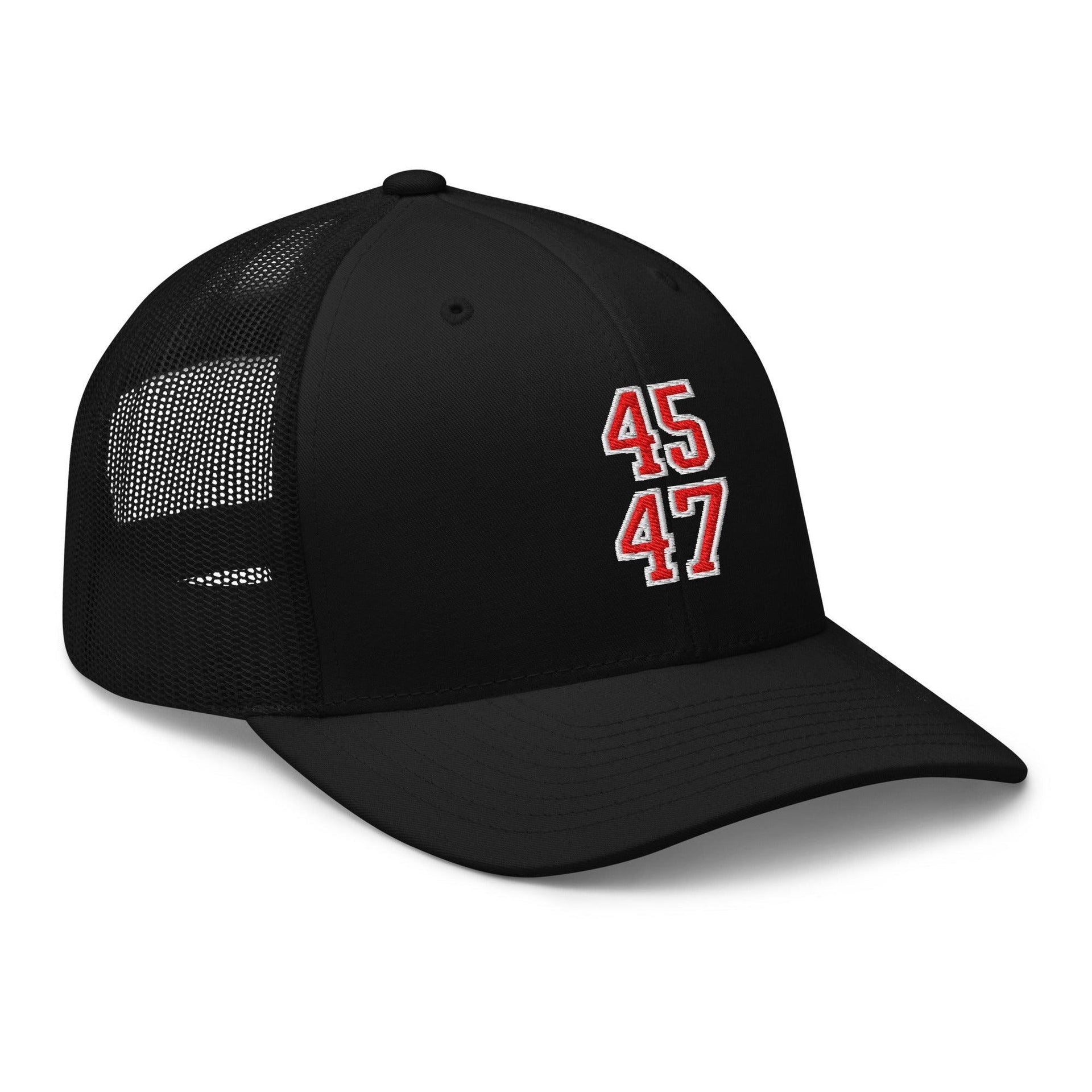 Donald Trump 45-47 Embroidered Mesh Trucker Hat Red/White Capital Crowns Conservative LADs Trucker Hats