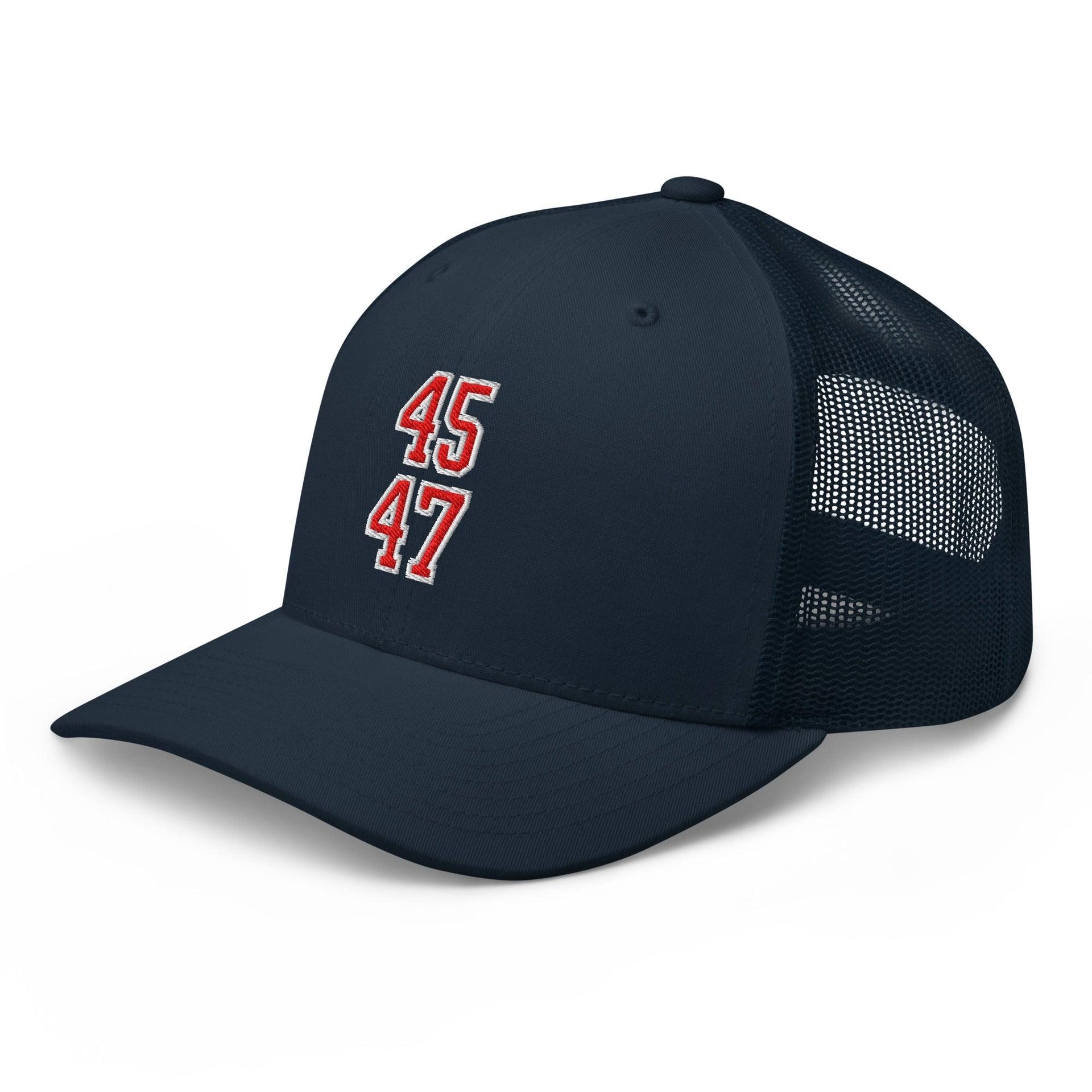 Donald Trump 45-47 Embroidered Mesh Trucker Hat Red/White Capital Crowns Conservative LADs Trucker Hats
