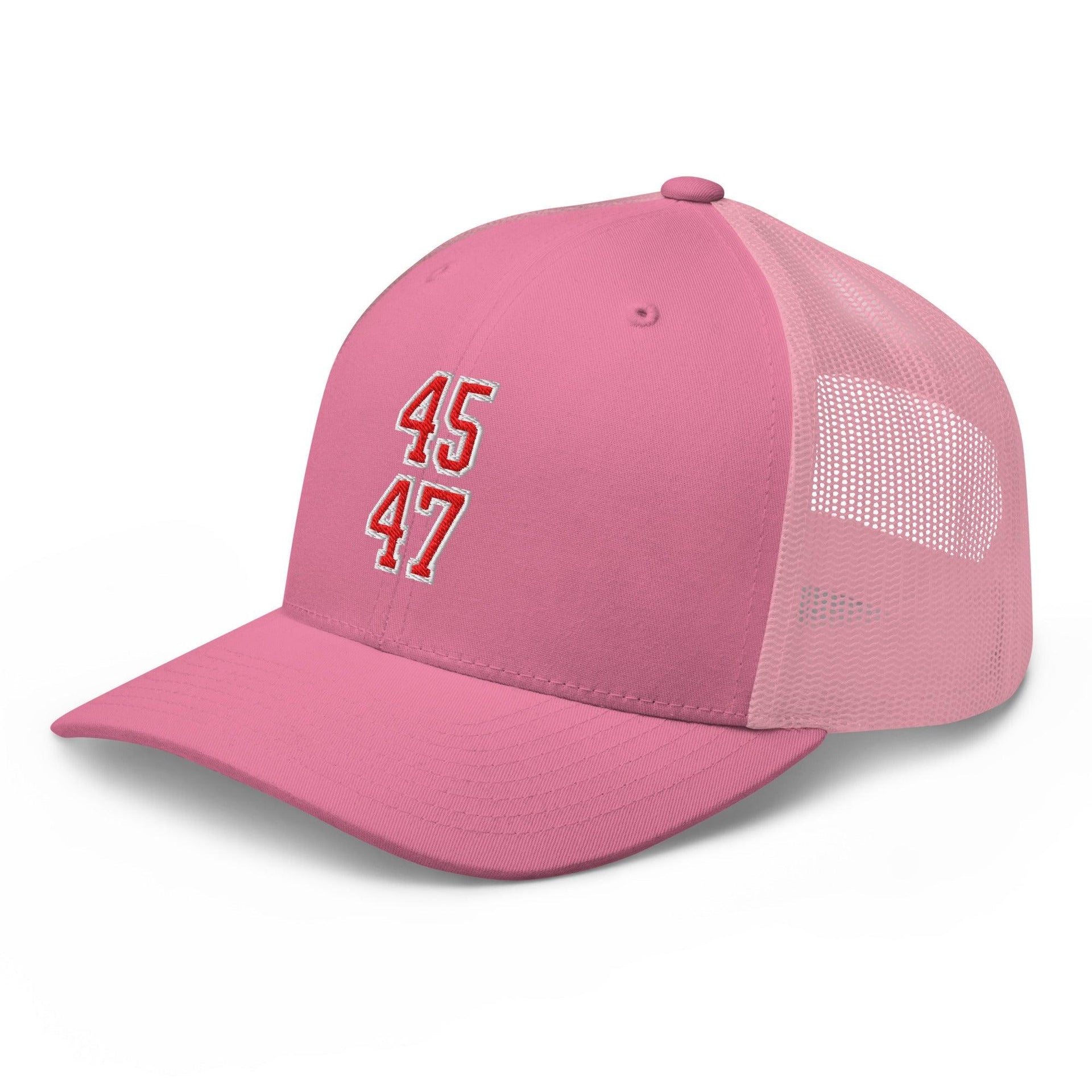 Donald Trump 45-47 Embroidered Mesh Trucker Hat Red/White Capital Crowns Conservative LADs Trucker Hats