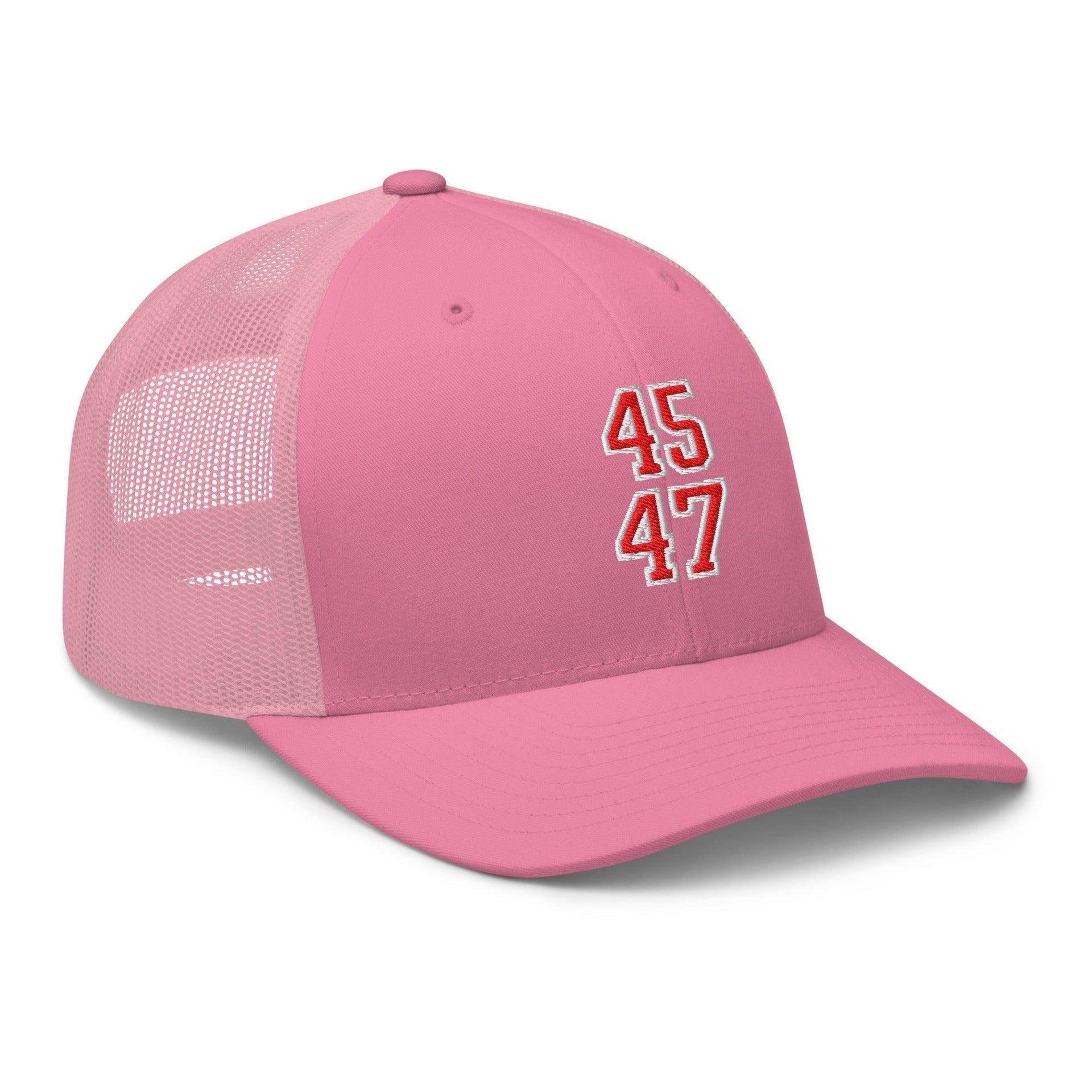 Donald Trump 45-47 Embroidered Mesh Trucker Hat Red/White Capital Crowns Conservative LADs Trucker Hats