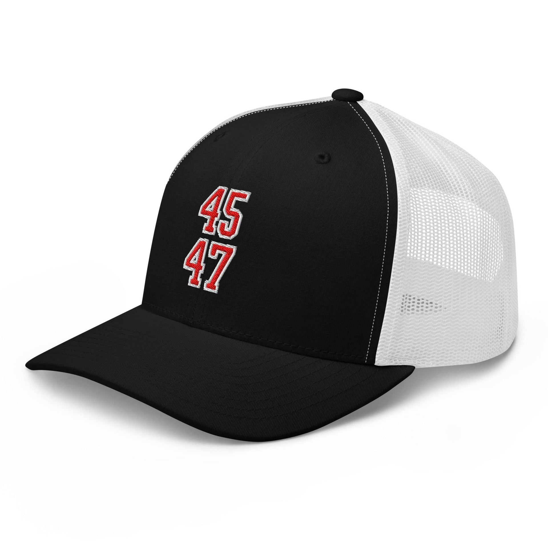 Donald Trump 45-47 Embroidered Mesh Trucker Hat Red/White Capital Crowns Conservative LADs Trucker Hats
