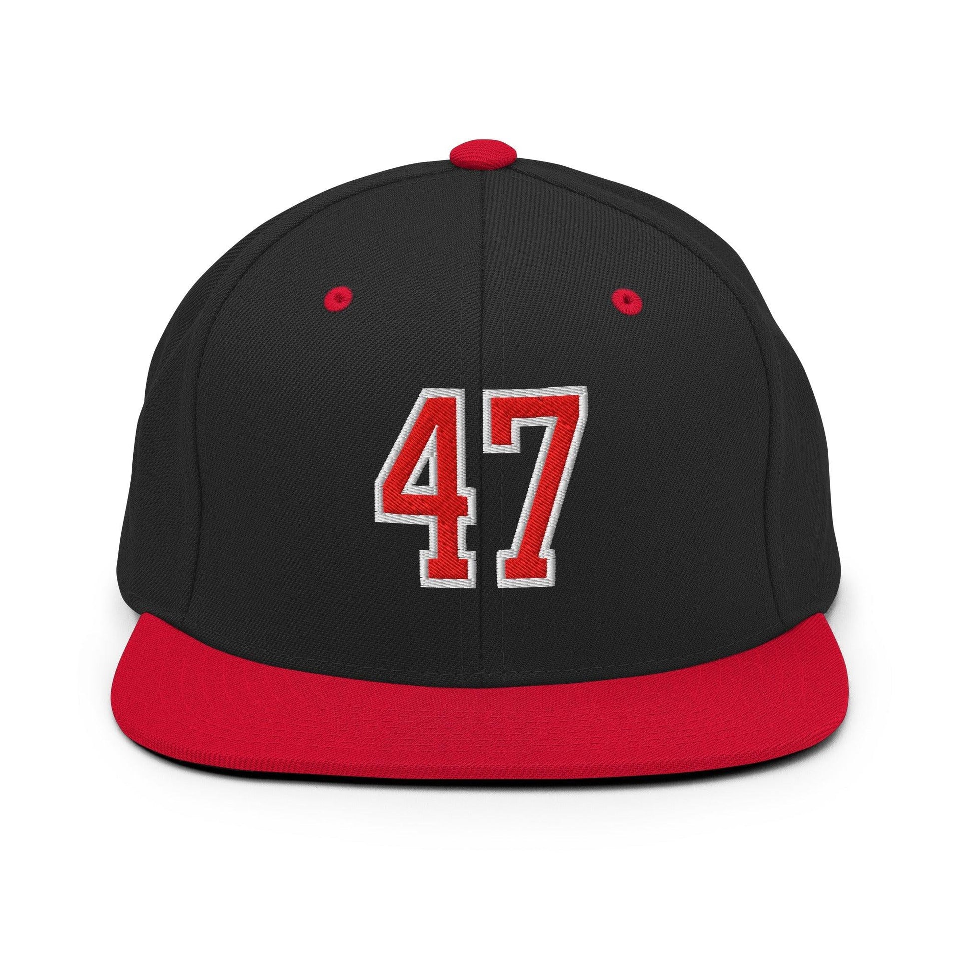 Donald Trump 47 Embroidered Flat Bill Brim Snapback Hat Red/White Black Red Capital Crowns Conservative LADs Snapback Hats