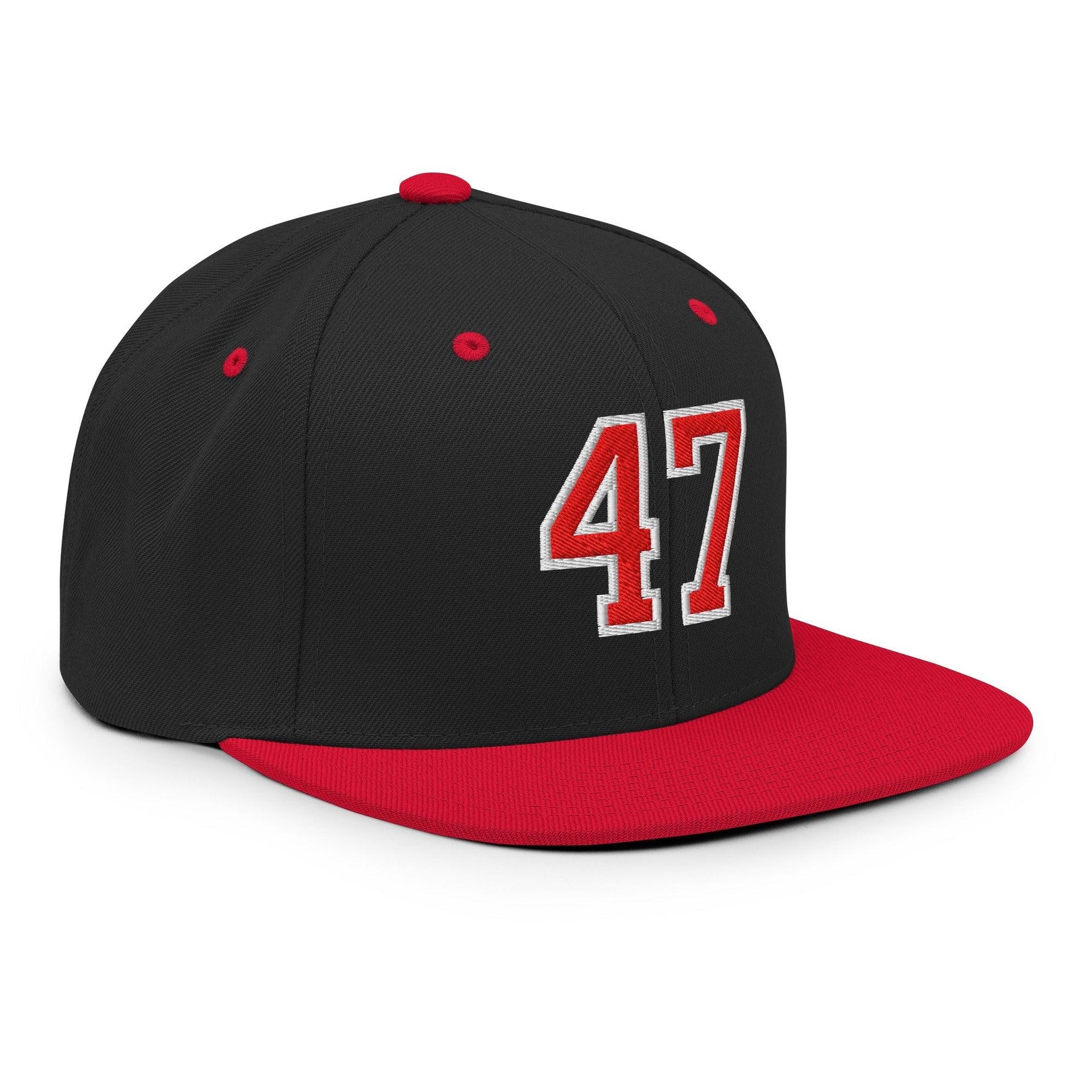 Donald Trump 47 Embroidered Flat Bill Brim Snapback Hat Red/White Capital Crowns Conservative LADs Snapback Hats