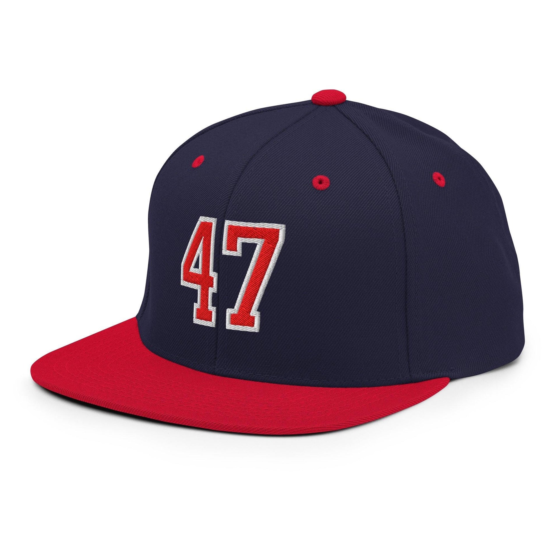 Donald Trump 47 Embroidered Flat Bill Brim Snapback Hat Red/White Capital Crowns Conservative LADs Snapback Hats