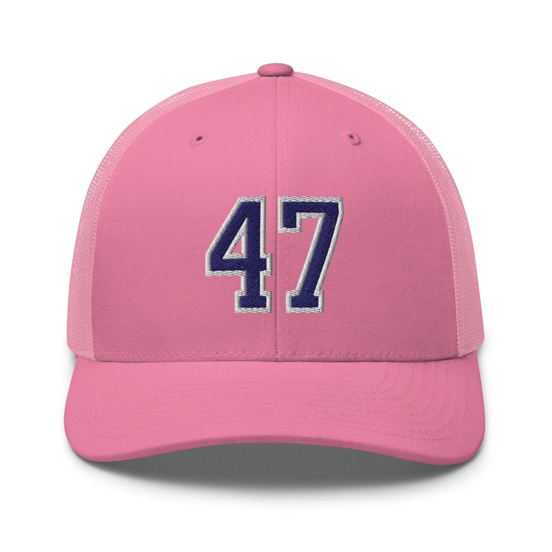 Donald Trump 47 Embroidered Mesh Trucker Hat Blue/White Pink Capital Crowns Conservative LADs Trucker Hats