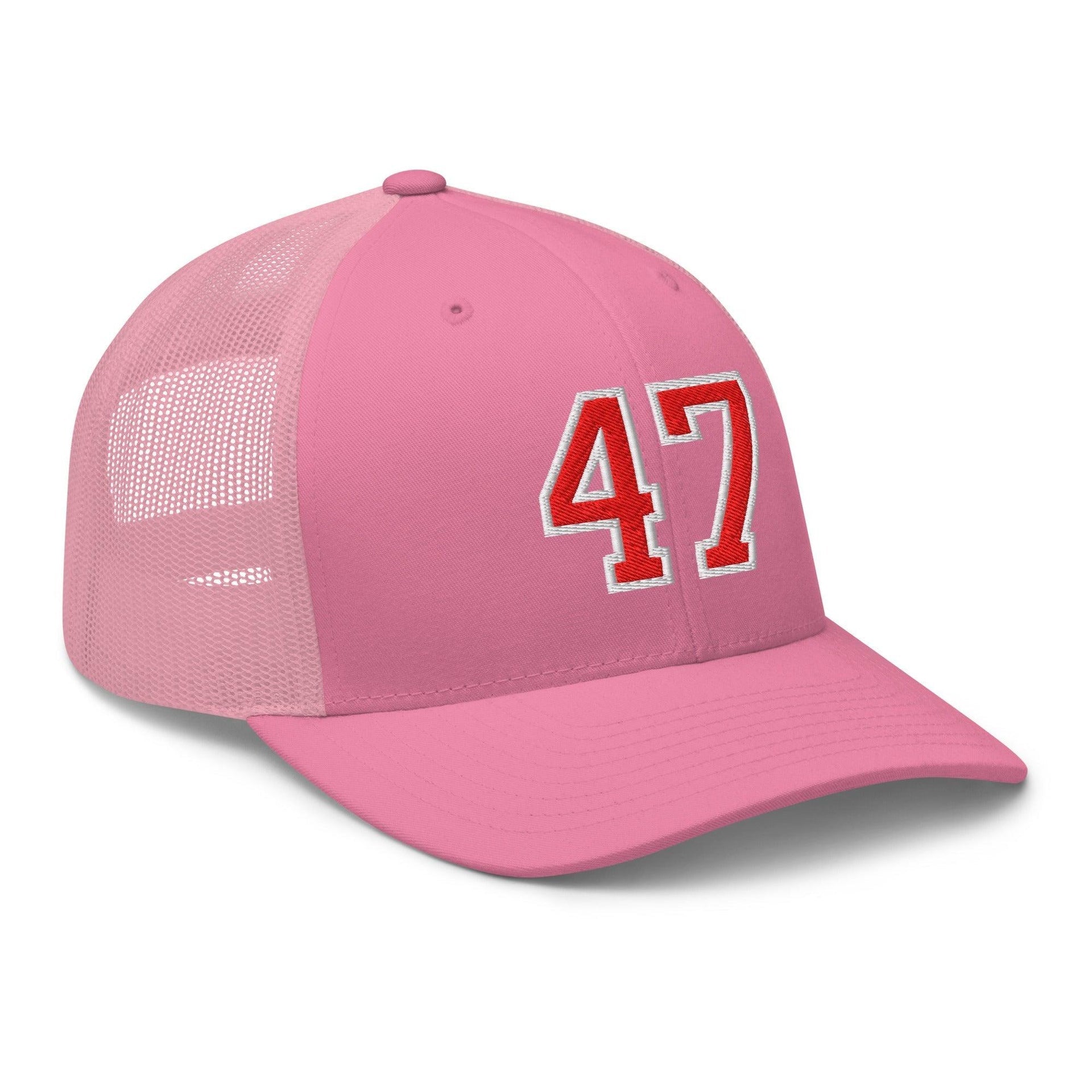 Donald Trump 47 Embroidered Mesh Trucker Hat Red/White Capital Crowns Conservative LADs Trucker Hats