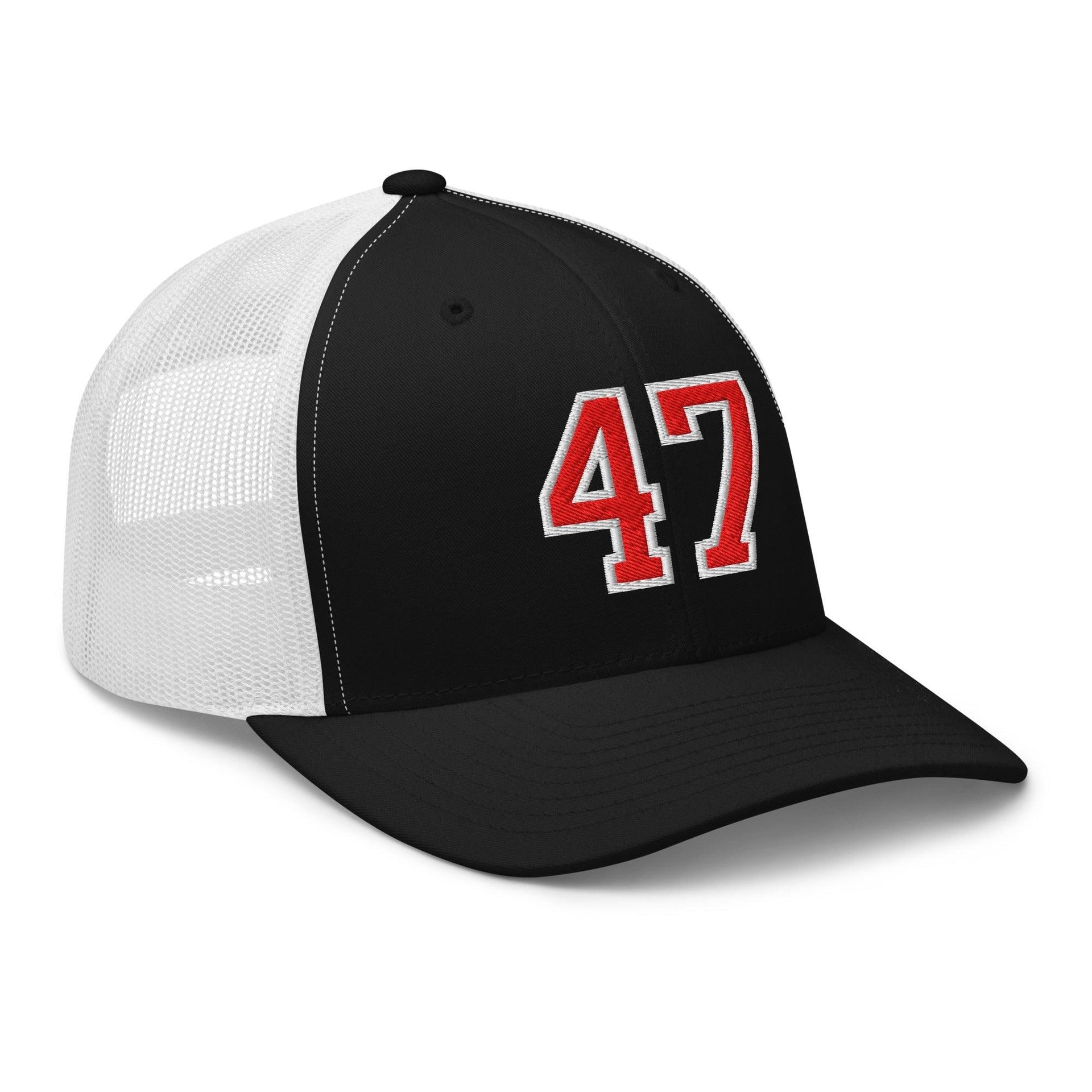 Donald Trump 47 Embroidered Mesh Trucker Hat Red/White Capital Crowns Conservative LADs Trucker Hats