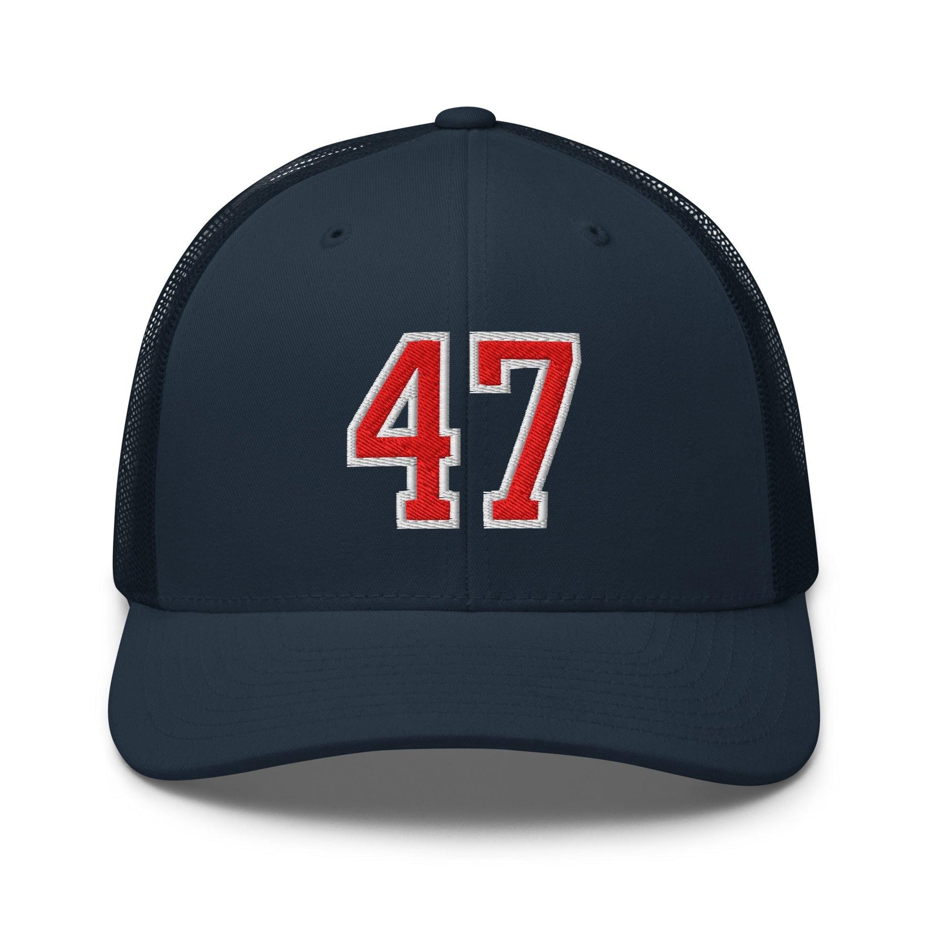 Donald Trump 47 Embroidered Mesh Trucker Hat Red/White Navy Capital Crowns Conservative LADs Trucker Hats